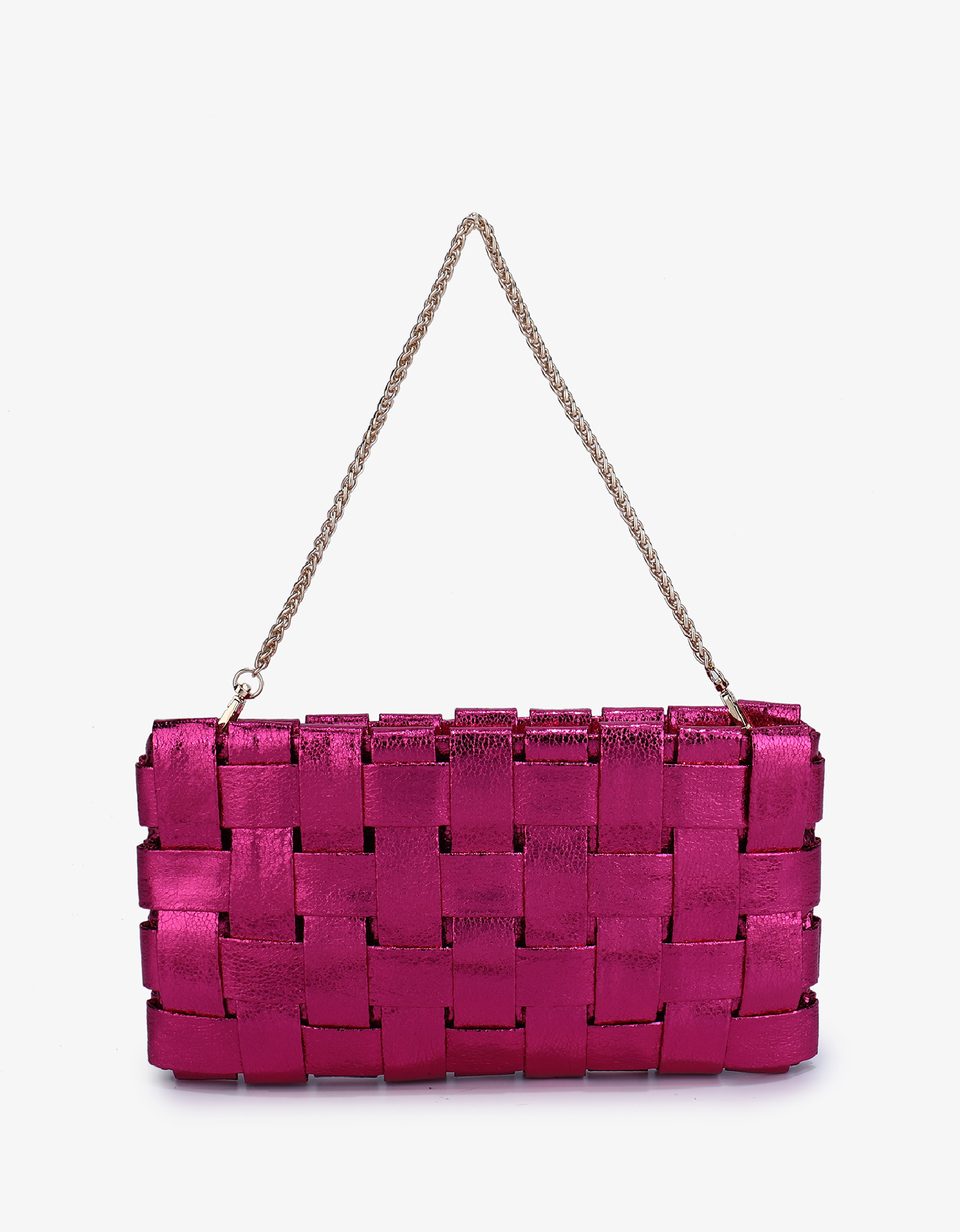 LINDY WOVEN CLUTCH SMALL HI SHINE METALLIC MAGENTA