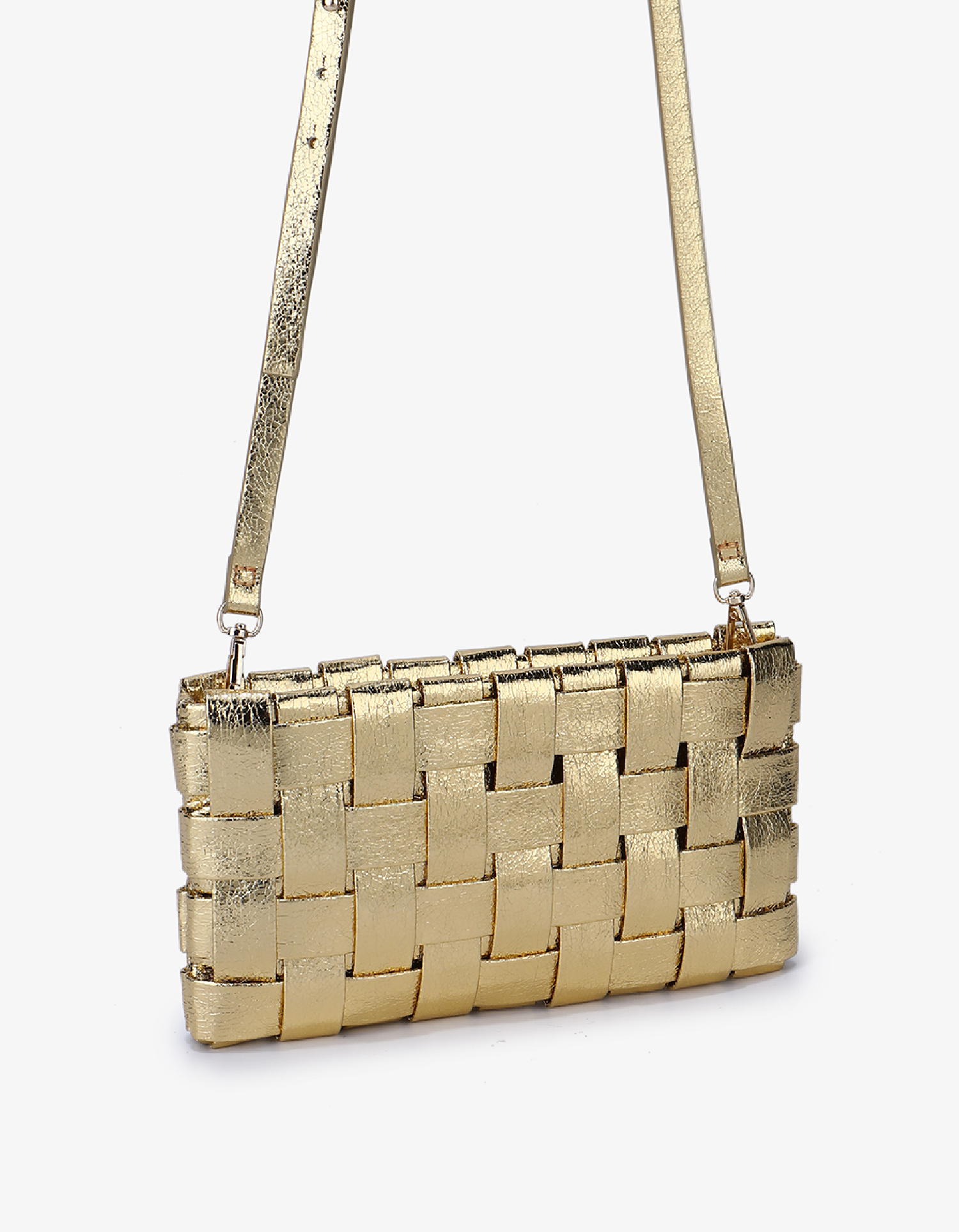 LINDY WOVEN CLUTCH SMALL HI SHINE METALLIC PLATINUM