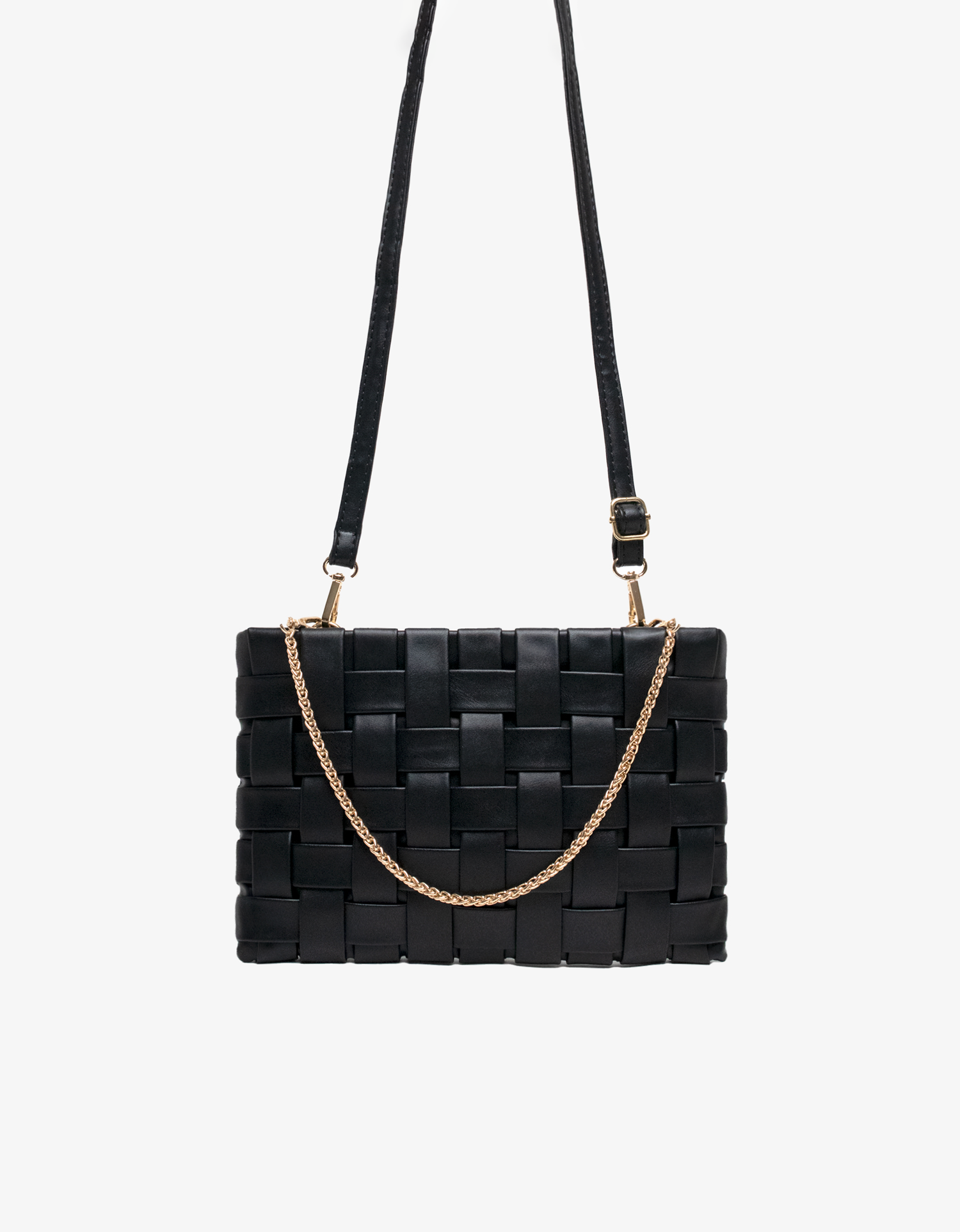 Lindy woven clutch bag with chain strap design and crossbody strap by Remi and Reid.