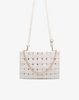 White woven handbag with a chain strap by Remi and Reid.