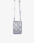 Lindy woven cellphone bag in metallic silver by with crossbody strap by Remi and Reid.