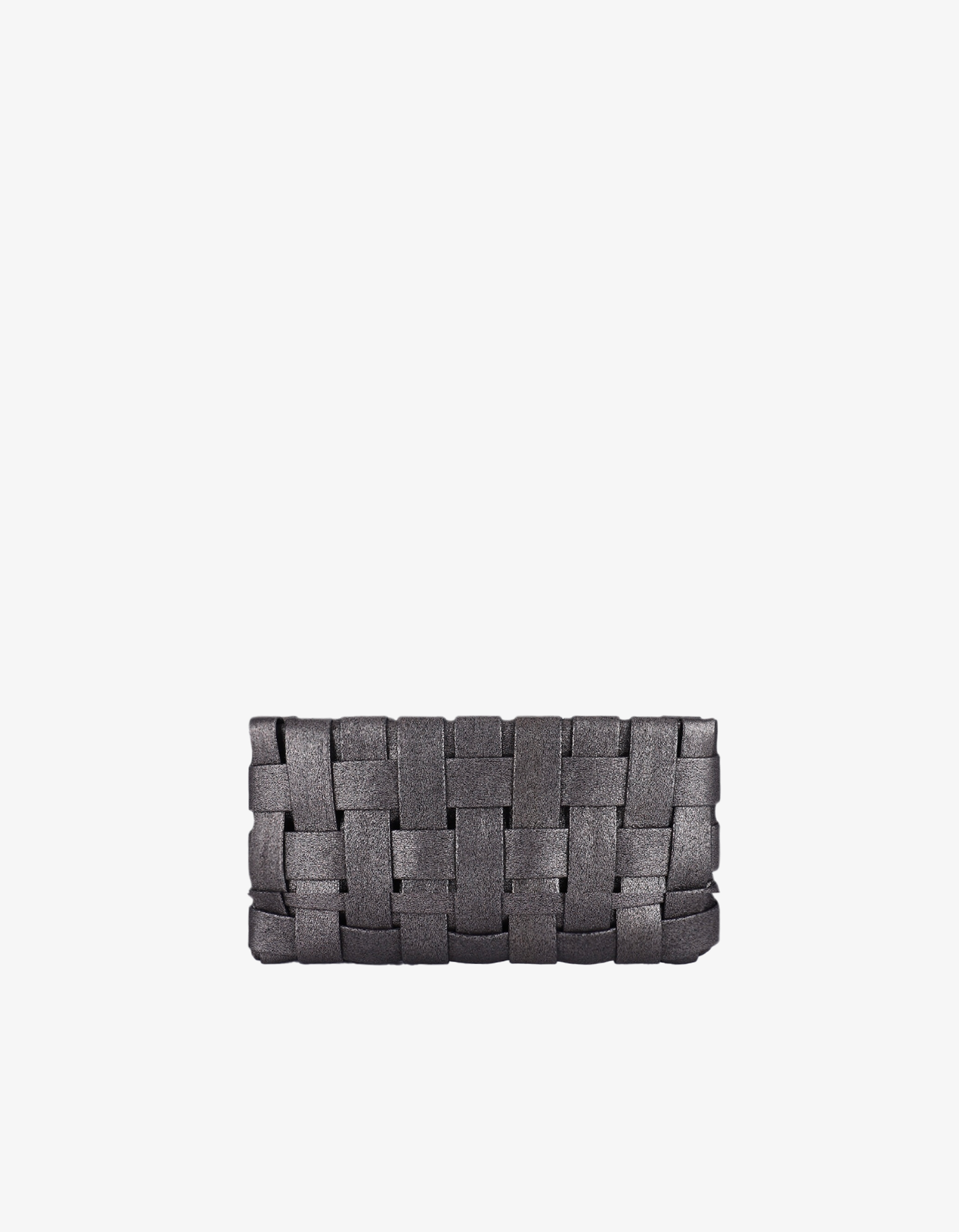 A woven clutch in a small size with a solid anthracite gray color by Remi and Reid.