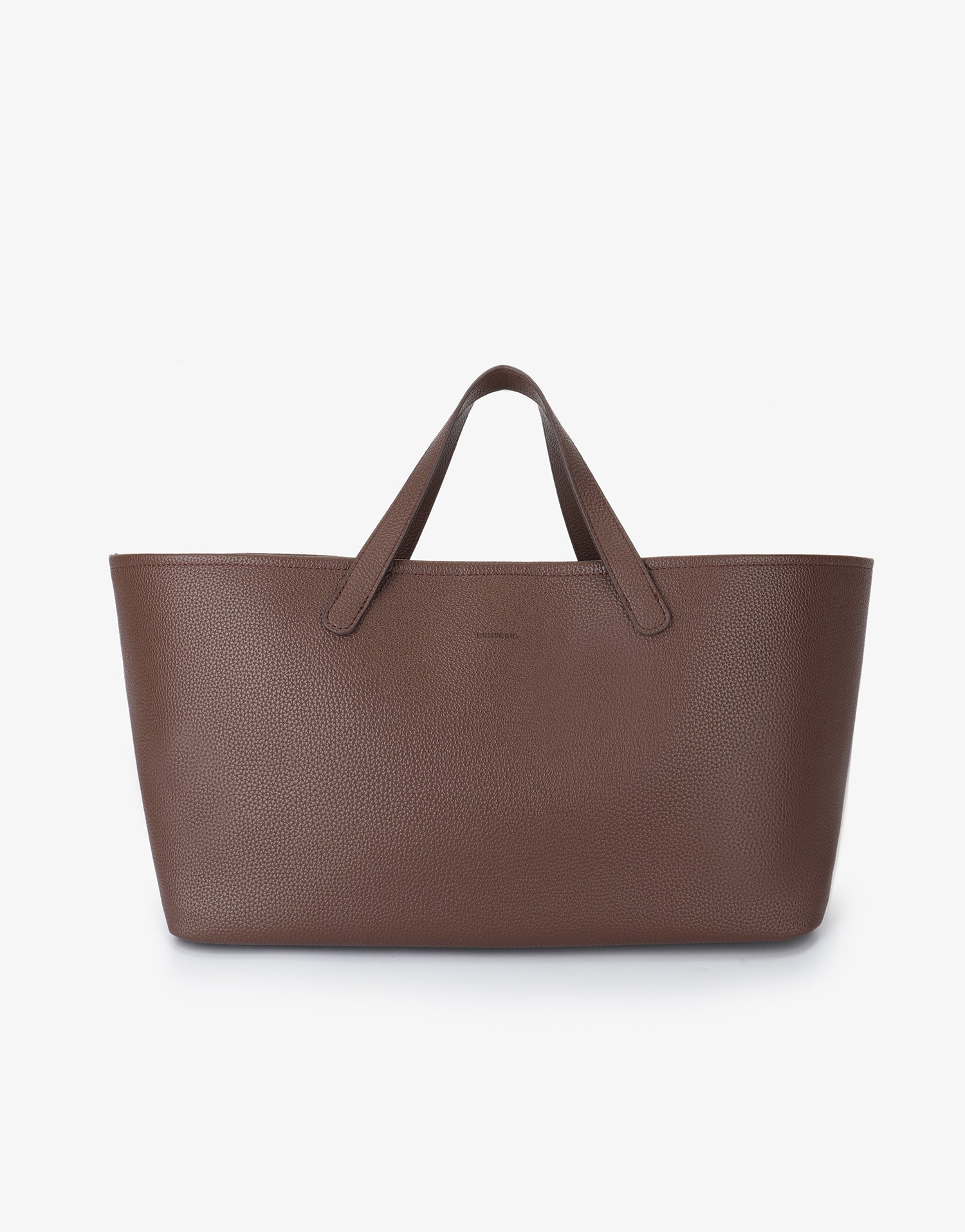 Remi and Reid Nala Tote East West Short in espresso brown with a wide silhouette and short shoulder handles.