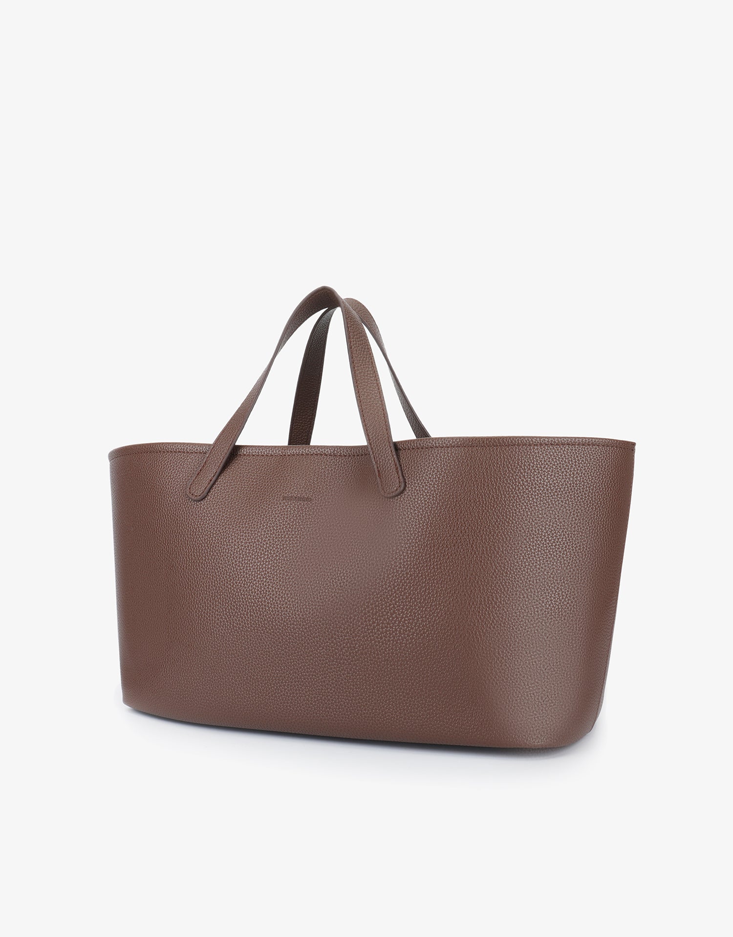 Espresso brown Nala Tote by Remi and Reid featuring a textured vegan leather finish and a structured horizontal shape.