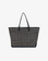 Black Oya tote bag with a geometric pattern of grommet eyes by Remi and Reid.
