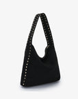 PASCAL SHOULDER STUDDED FAUX SUEDE BLACK