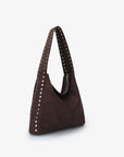 PASCAL SHOULDER STUDDED FAUX SUEDE CHOCOLATE