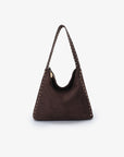 PASCAL SHOULDER STUDDED FAUX SUEDE CHOCOLATE