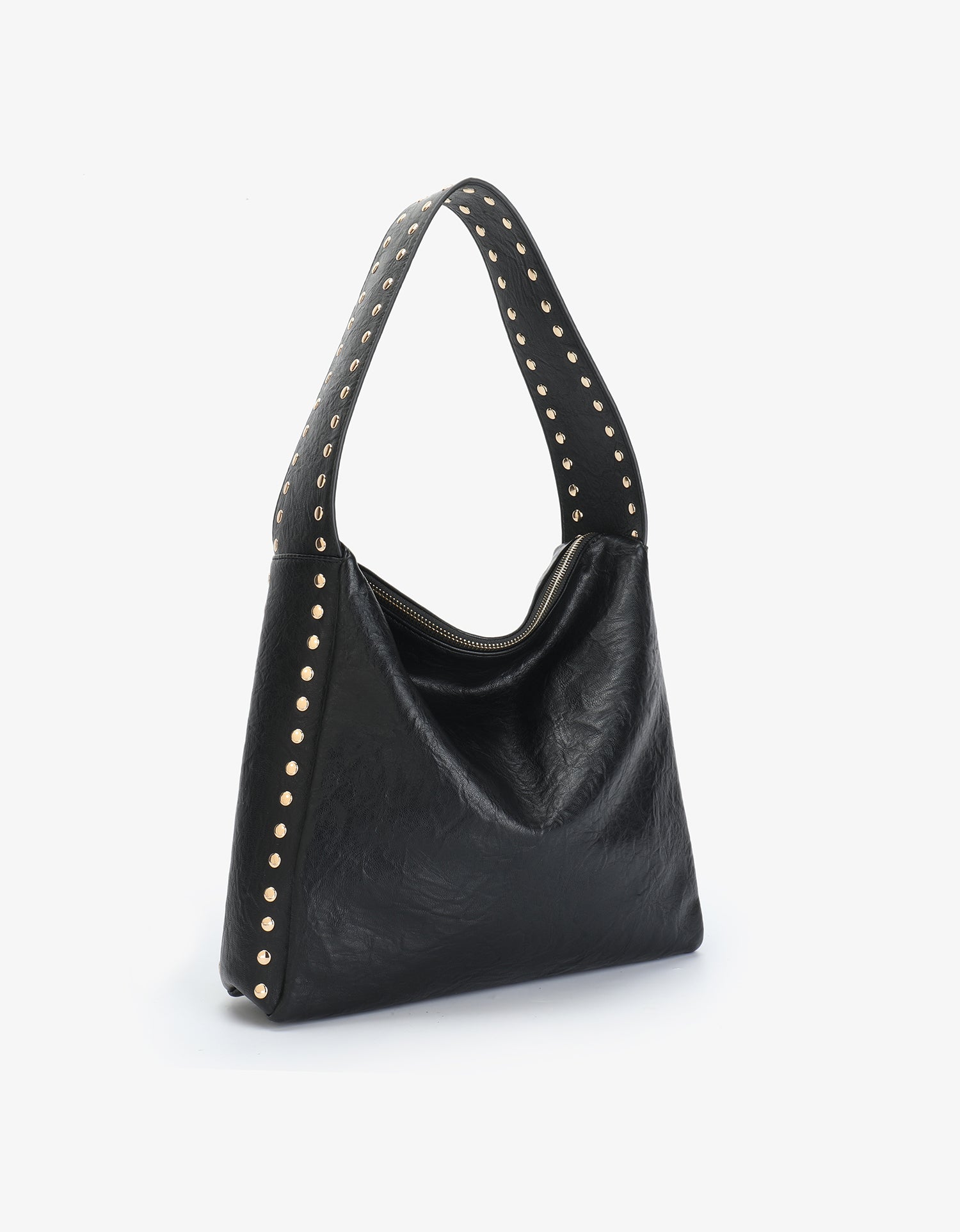 Black handbag with gold studs by Remi and Reid