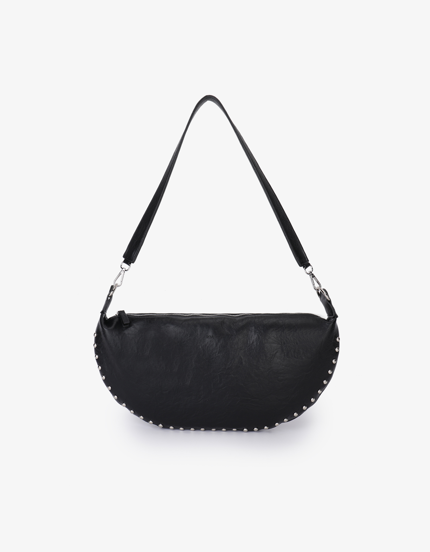Peppa studded bag with thin shoulder strap in black by Remi and Reid.