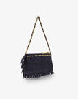 VASSEL FRINGE CLUTCH FAUX SUEDE NAVY