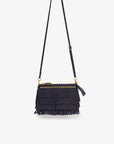 VASSEL FRINGE CLUTCH FAUX SUEDE NAVY