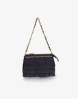 VASSEL FRINGE CLUTCH FAUX SUEDE NAVY