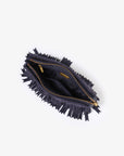 VASSEL FRINGE CLUTCH FAUX SUEDE NAVY
