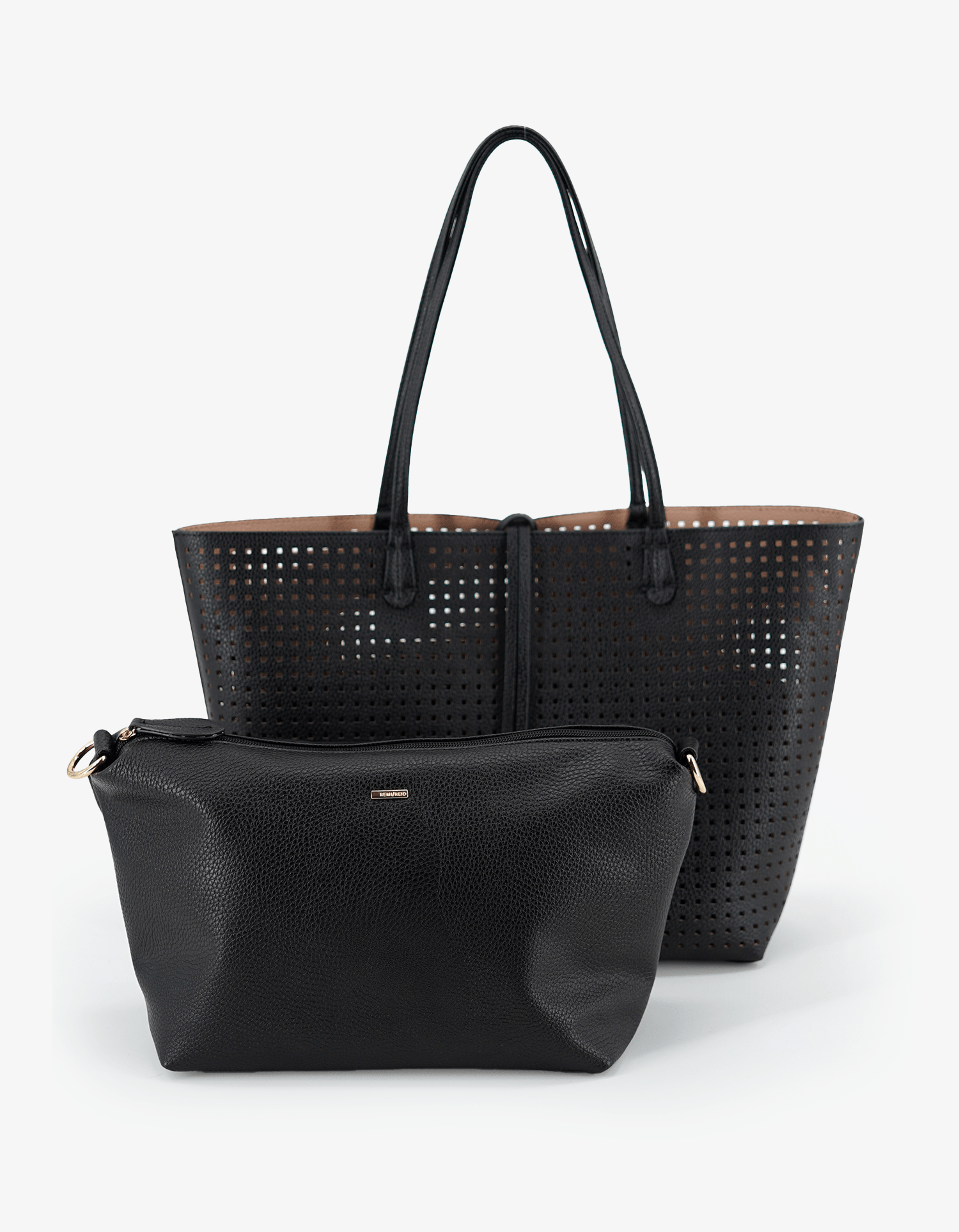 DEPARTURE TOTE PERFORATED SQUARE BLACK/NUDE - REMI/REID