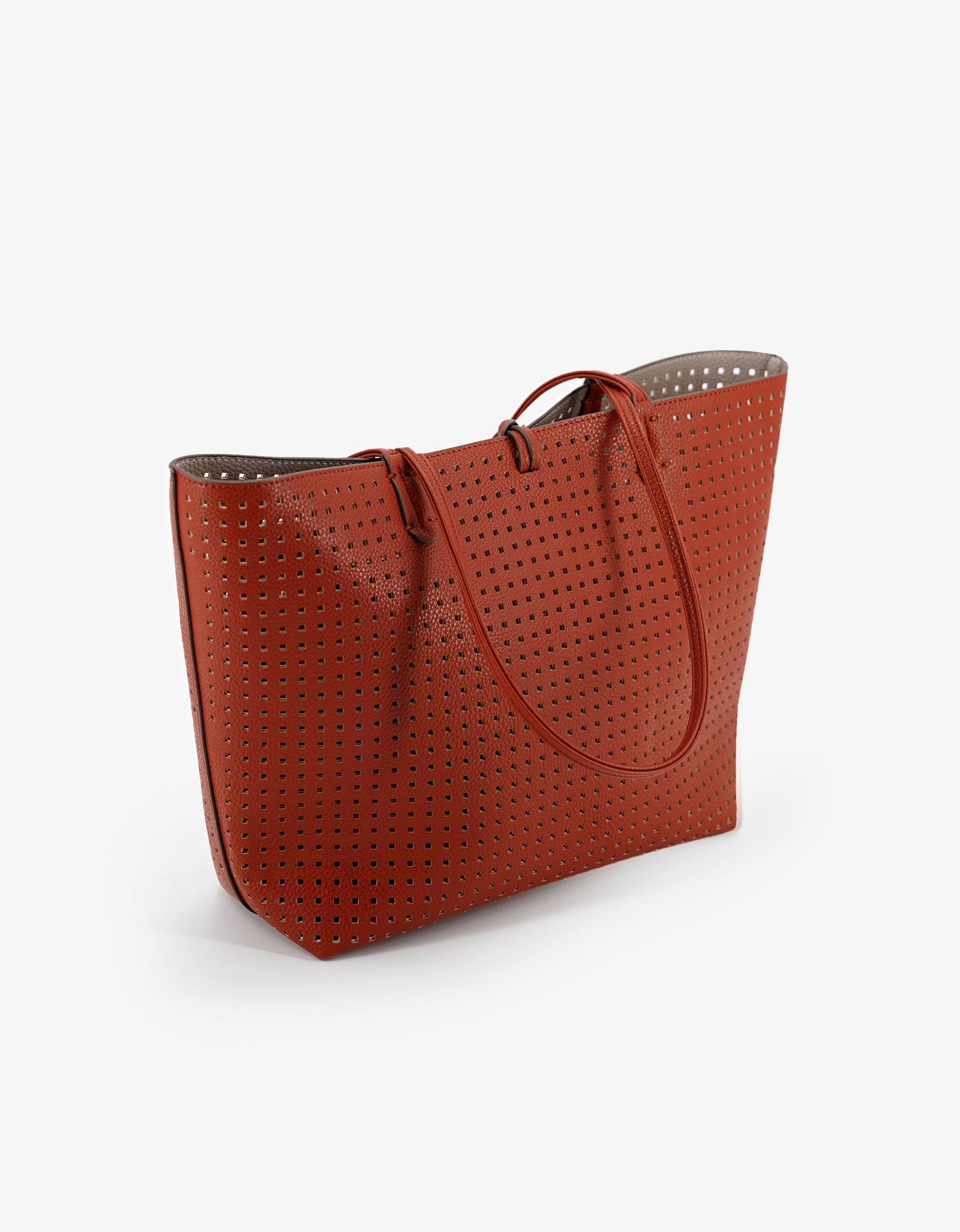 DEPARTURE TOTE PERFORATED SQUARE BURNT TERRACOTTA/PUTTY - REMI/REID