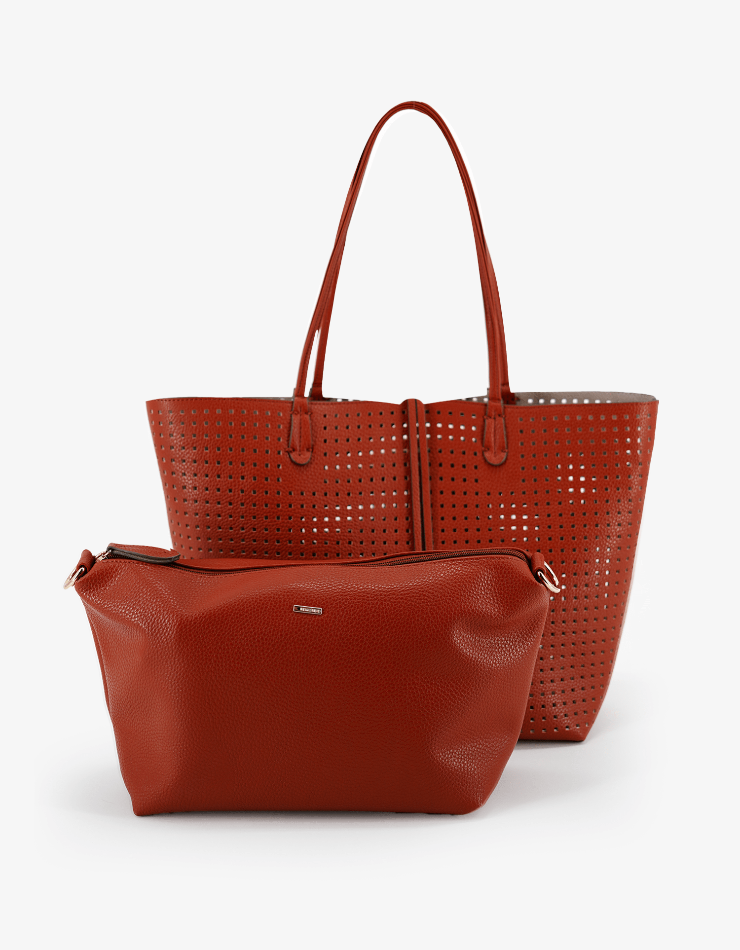 DEPARTURE TOTE PERFORATED SQUARE BURNT TERRACOTTA/PUTTY - REMI/REID