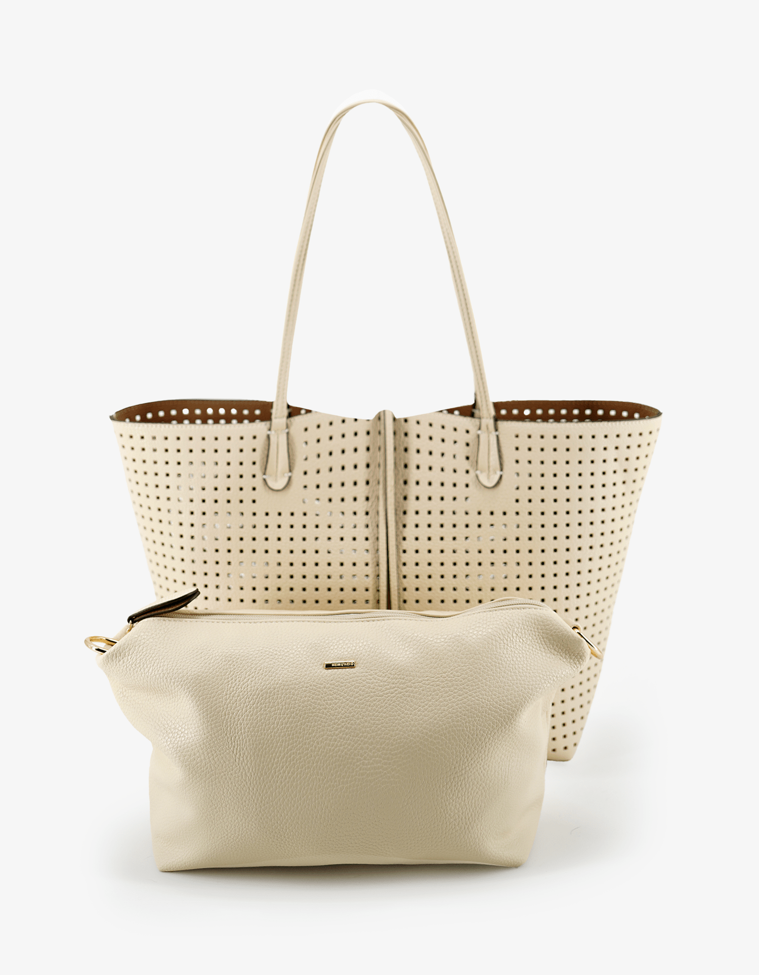 DEPARTURE TOTE PERFORATED SQUARE CREAM/TAUPE - REMI/REID