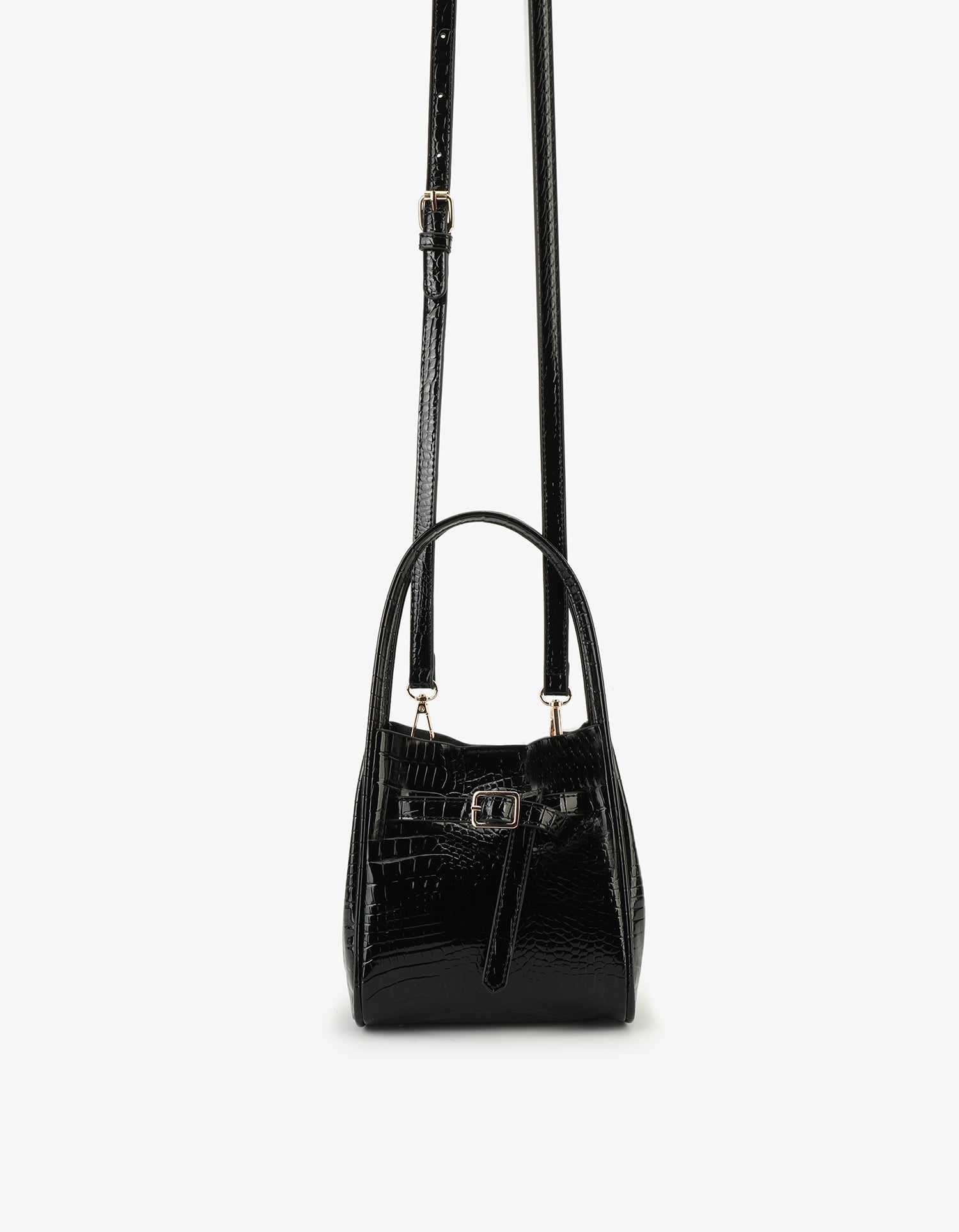 HOLLACE MINI CROC PATENT WITH BUCKLE BLACK - REMI/REID