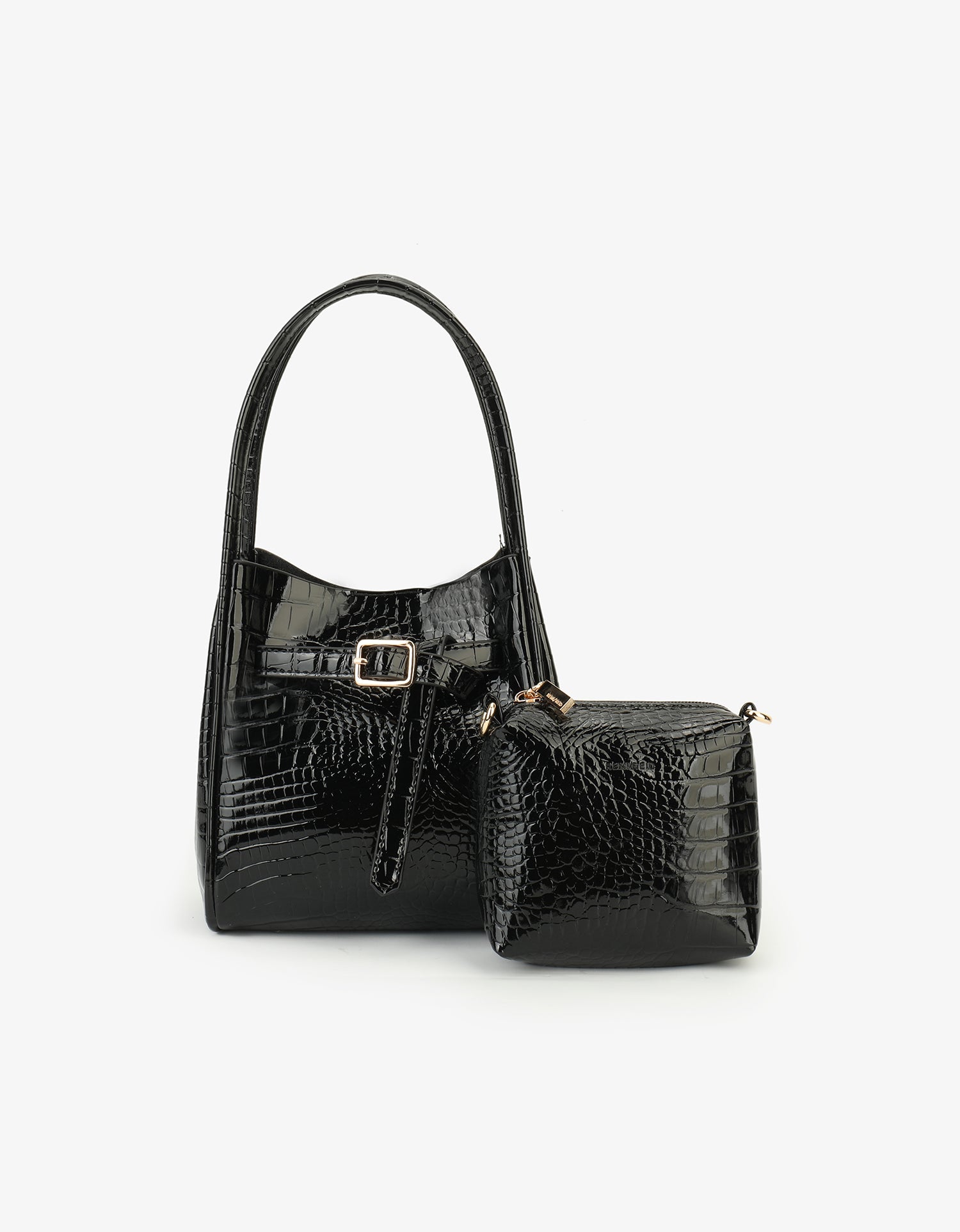 HOLLACE MINI CROC PATENT WITH BUCKLE BLACK - REMI/REID