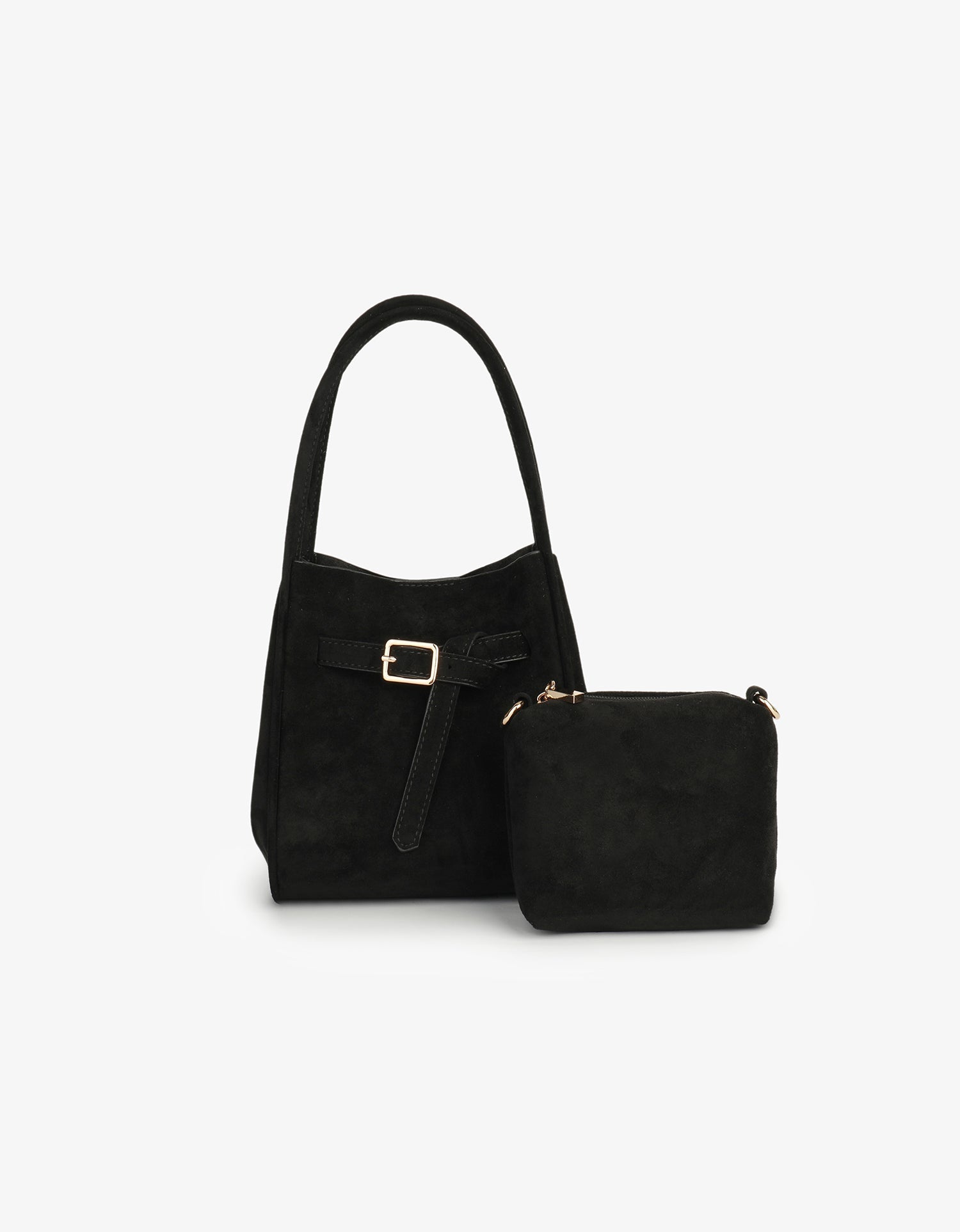 HOLLACE MINI TOTE FAUX SUEDE BUCKLE BLACK - REMI/REID