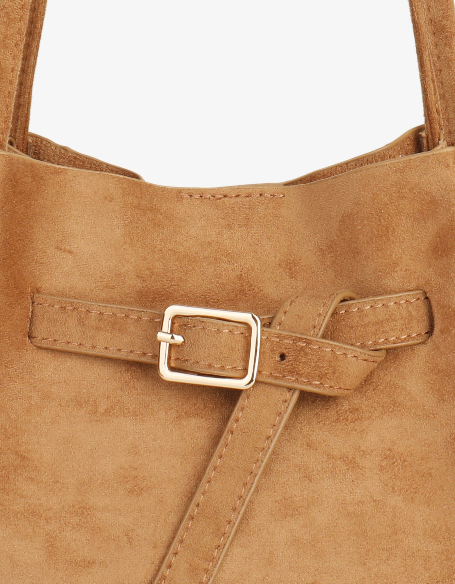 HOLLACE MINI TOTE FAUX SUEDE BUCKLE CAMEL - REMI/REID
