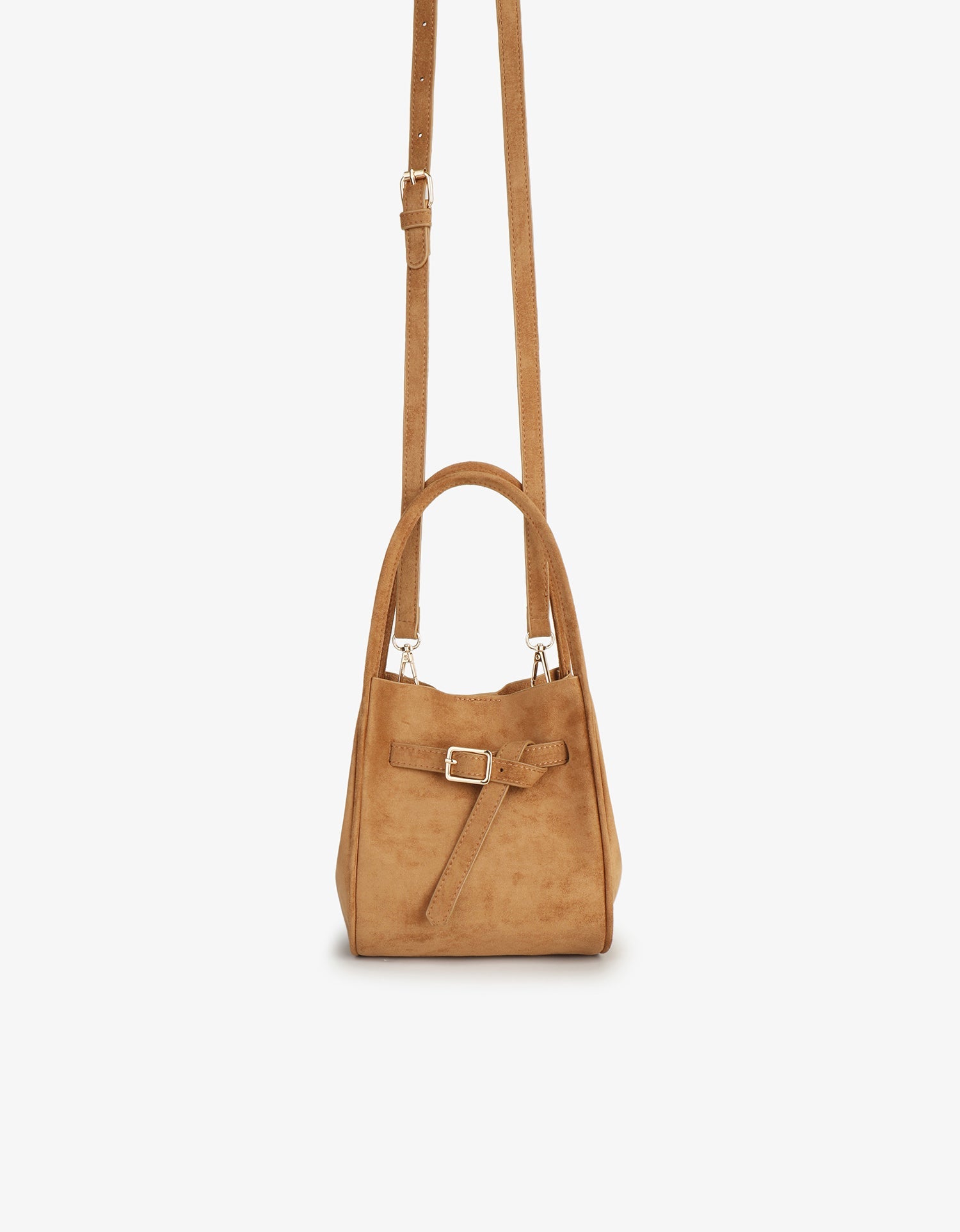 HOLLACE MINI TOTE FAUX SUEDE BUCKLE CAMEL - REMI/REID