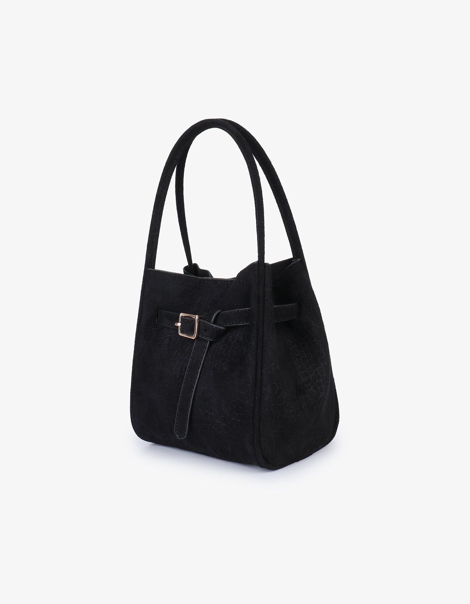 HOLLACE MINI TOTE FAUX SUEDE CROC BUCKLE BLACK - REMI/REID