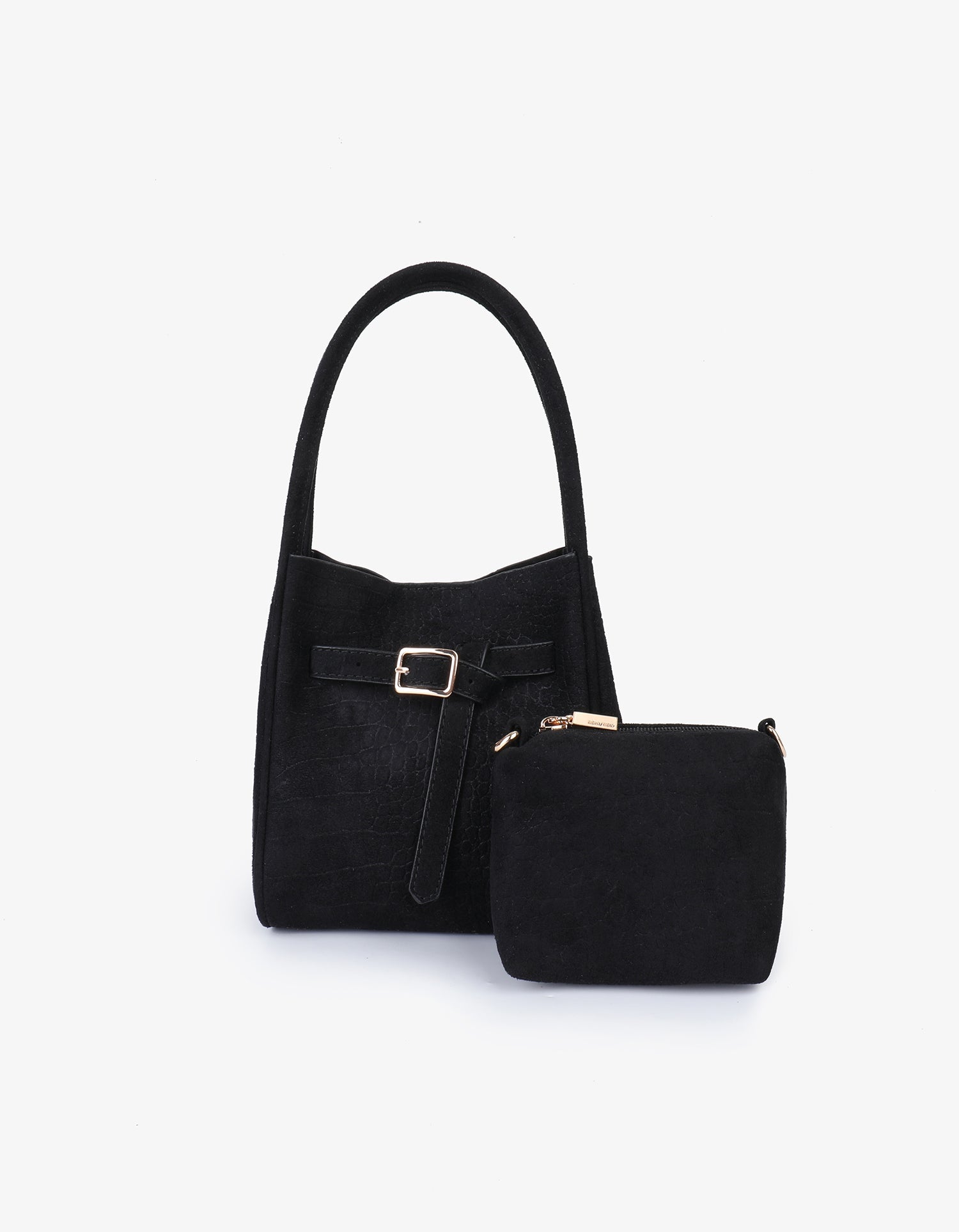 HOLLACE MINI TOTE FAUX SUEDE CROC BUCKLE BLACK - REMI/REID