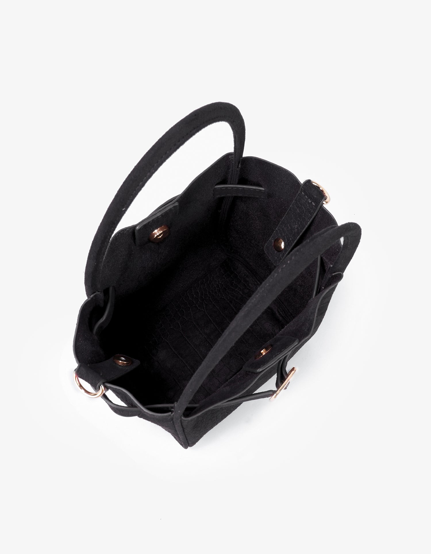 HOLLACE MINI TOTE FAUX SUEDE CROC BUCKLE BLACK - REMI/REID