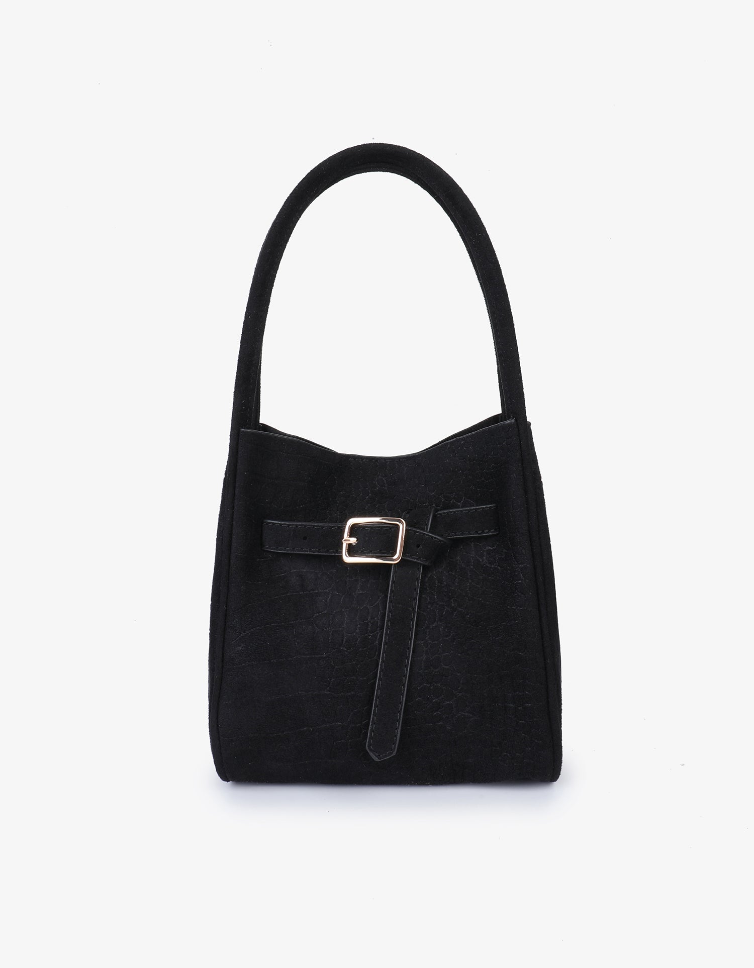 HOLLACE MINI TOTE FAUX SUEDE CROC BUCKLE BLACK - REMI/REID