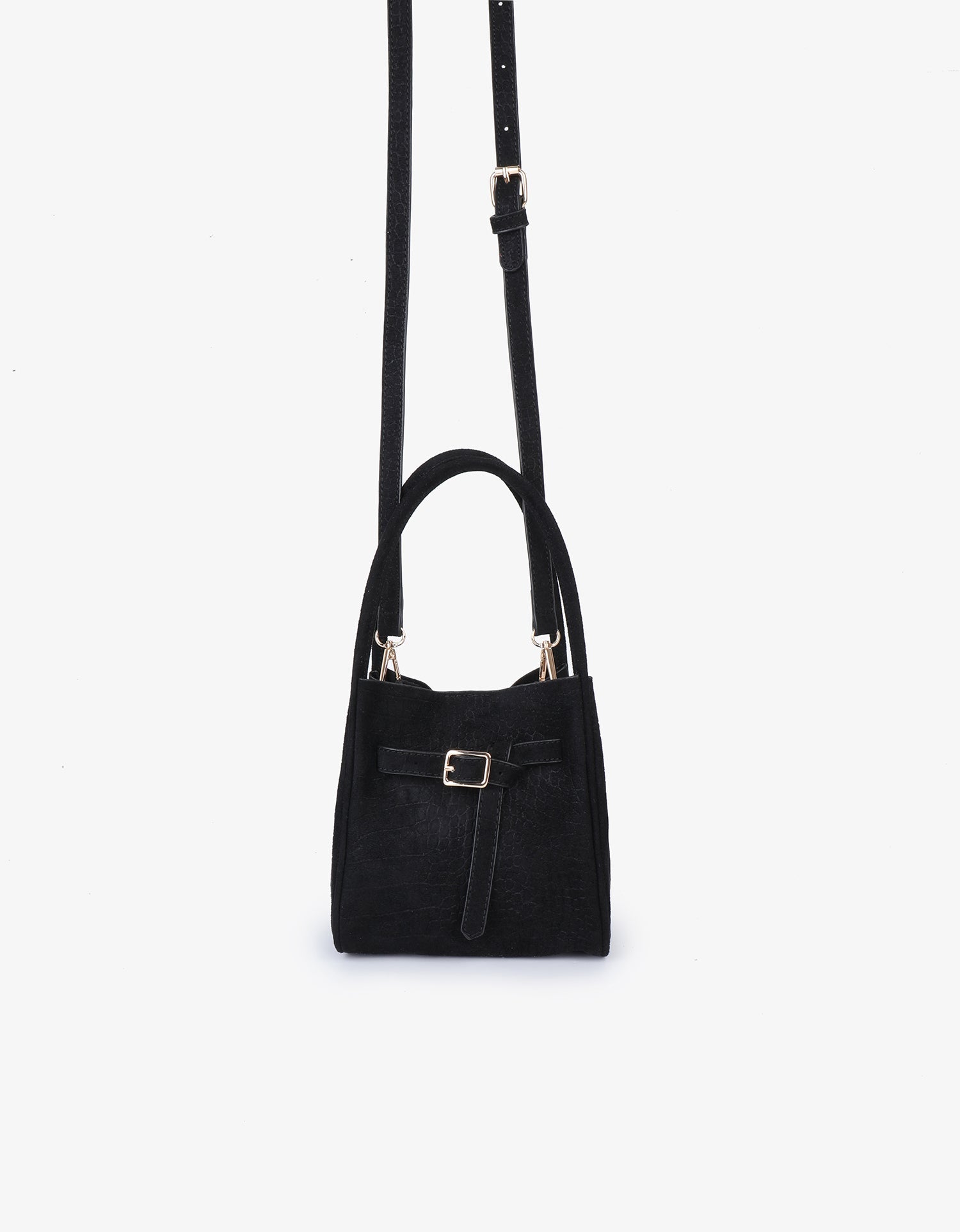 HOLLACE MINI TOTE FAUX SUEDE CROC BUCKLE BLACK - REMI/REID