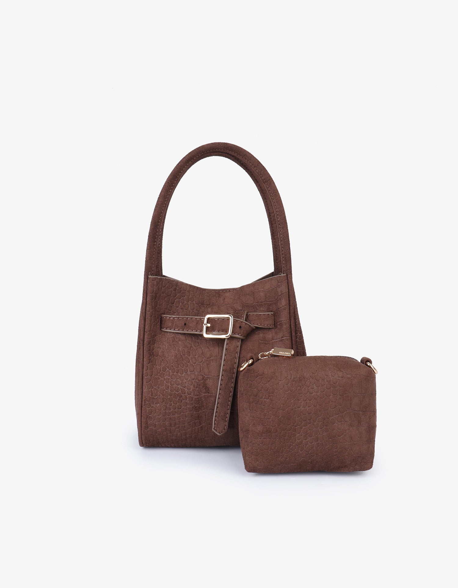 HOLLACE MINI TOTE FAUX SUEDE CROC BUCKLE CHOCOLATE - REMI/REID
