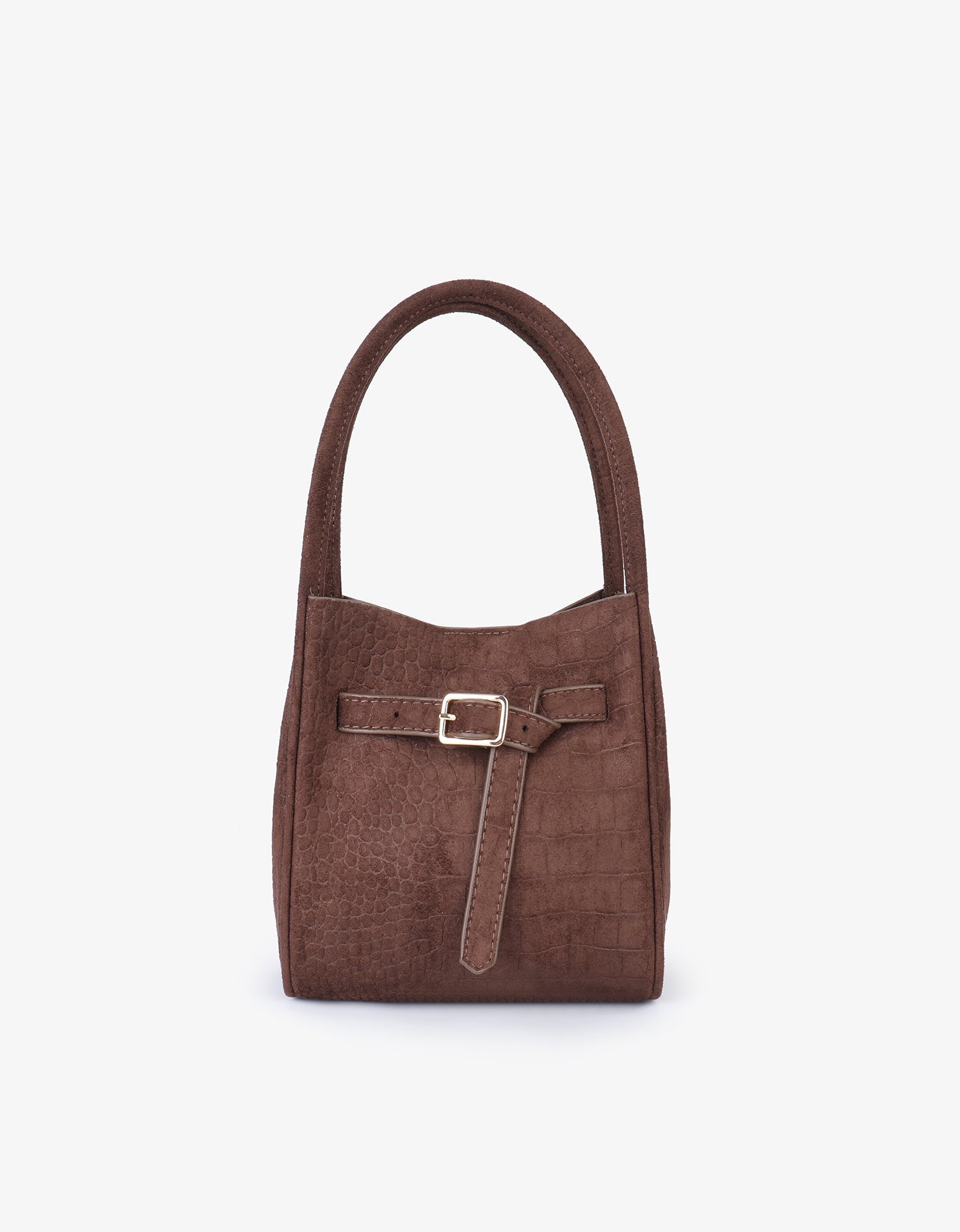 HOLLACE MINI TOTE FAUX SUEDE CROC BUCKLE CHOCOLATE - REMI/REID
