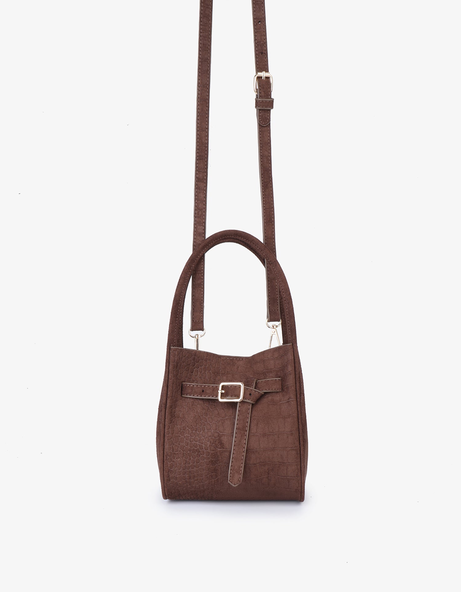 HOLLACE MINI TOTE FAUX SUEDE CROC BUCKLE CHOCOLATE - REMI/REID