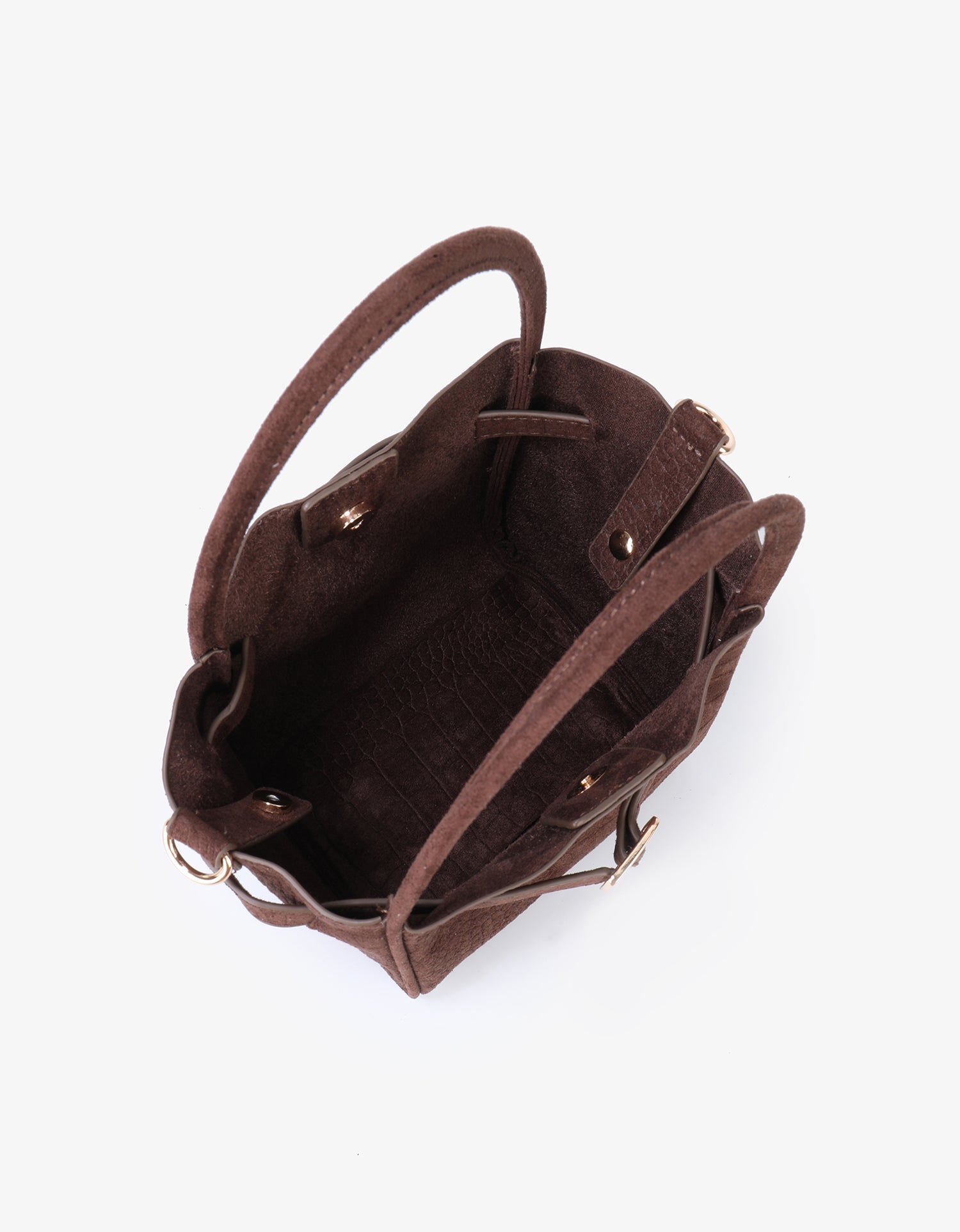 HOLLACE MINI TOTE FAUX SUEDE CROC BUCKLE CHOCOLATE - REMI/REID