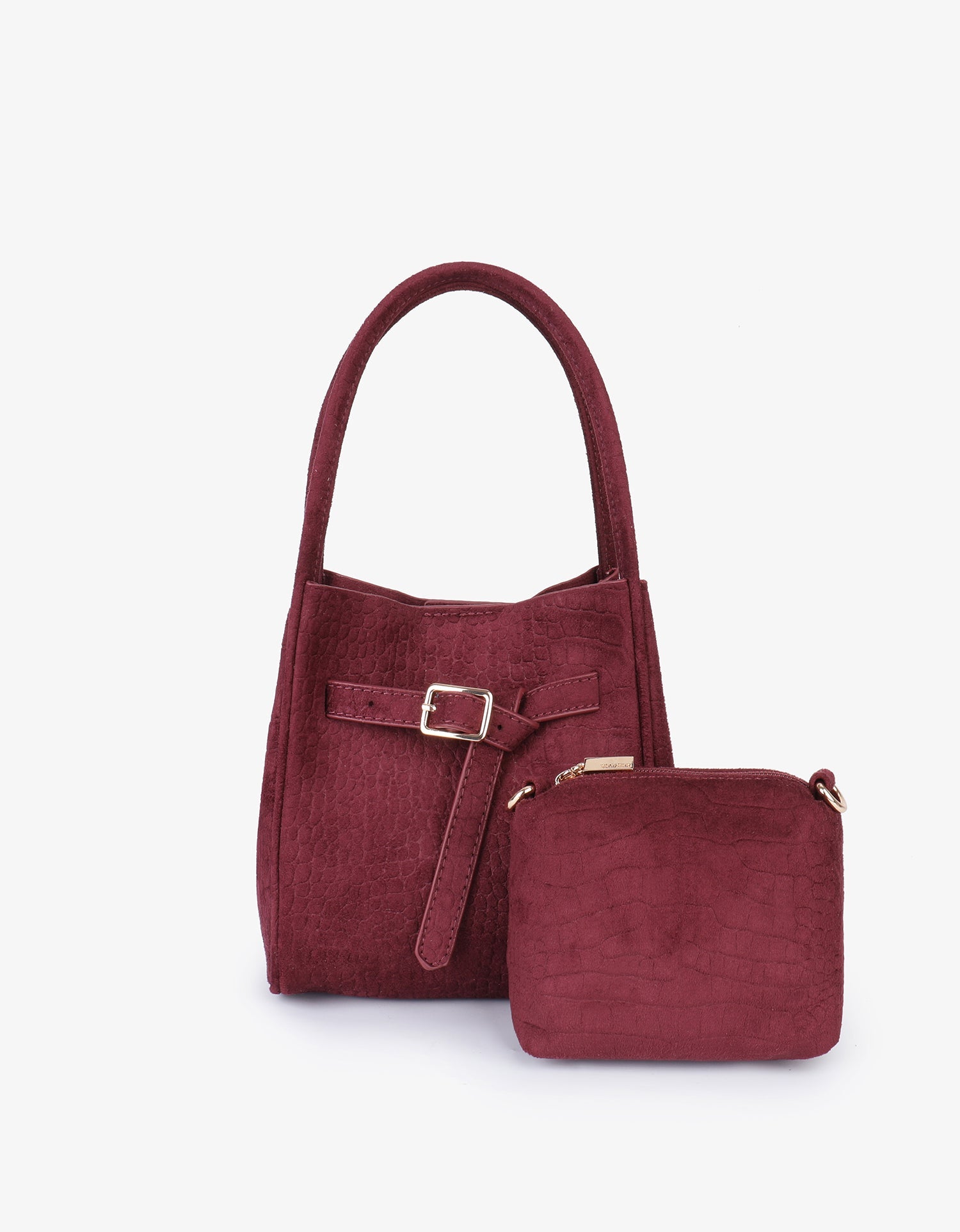 HOLLACE MINI TOTE FAUX SUEDE CROC BUCKLE WINE - REMI/REID
