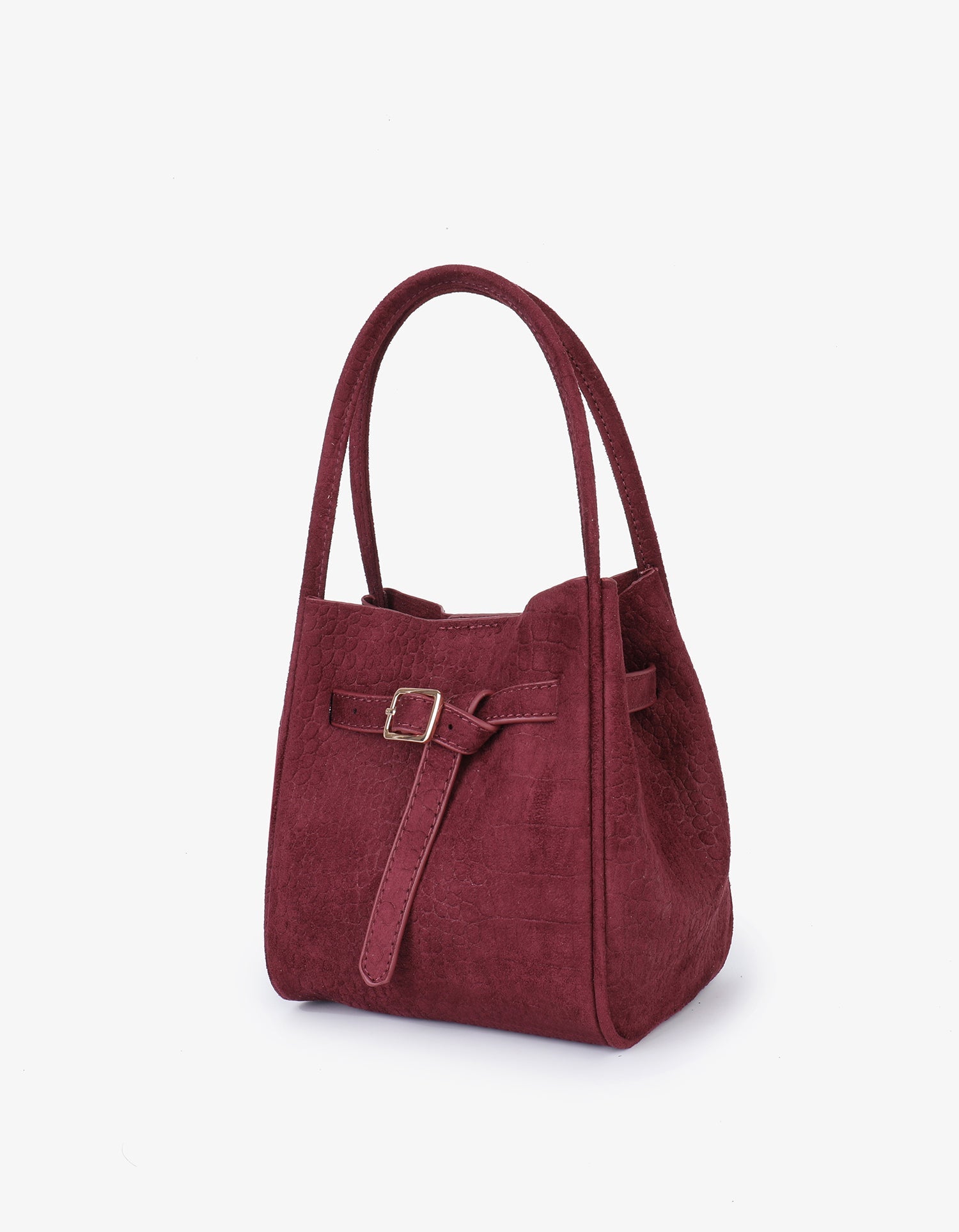 HOLLACE MINI TOTE FAUX SUEDE CROC BUCKLE WINE - REMI/REID