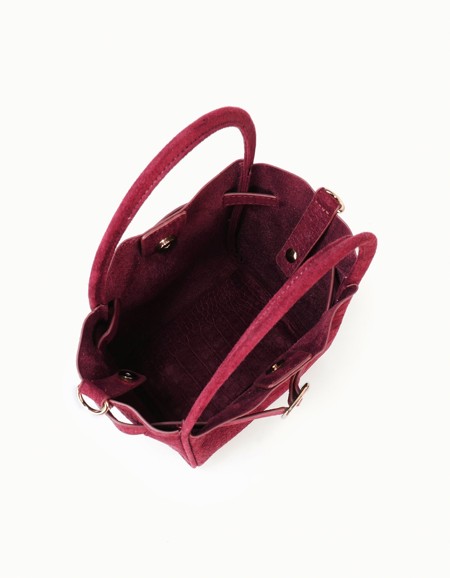 HOLLACE MINI TOTE FAUX SUEDE CROC BUCKLE WINE - REMI/REID