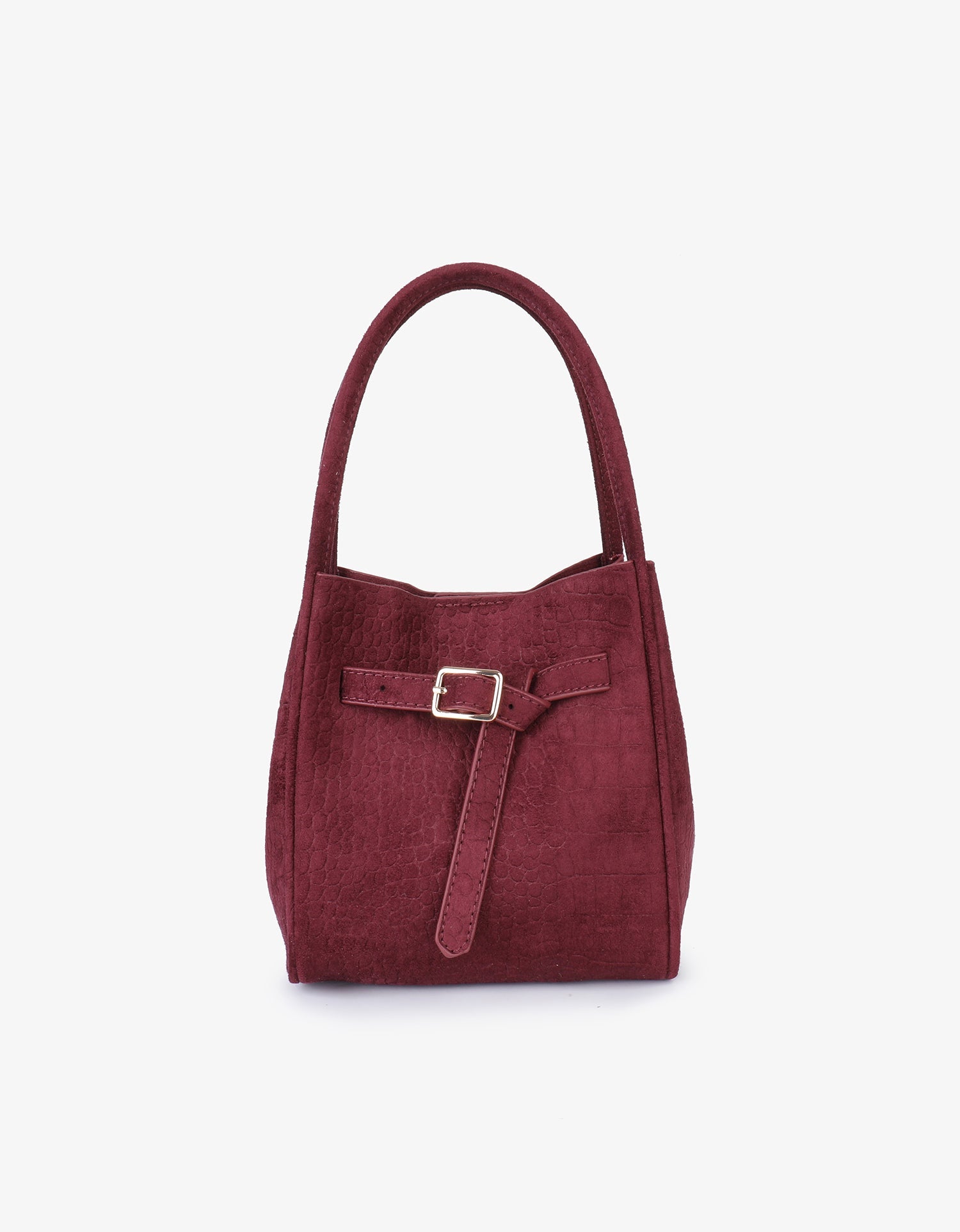 HOLLACE MINI TOTE FAUX SUEDE CROC BUCKLE WINE - REMI/REID