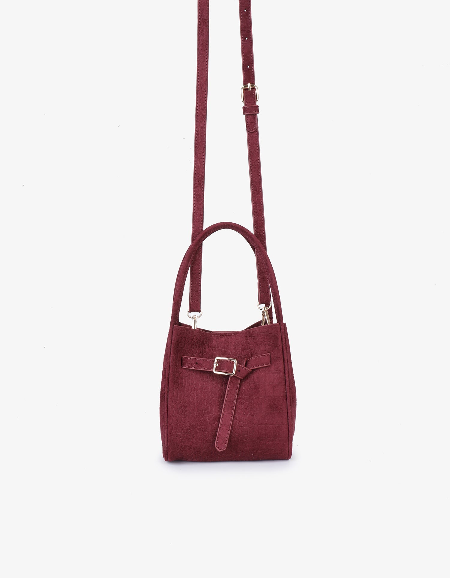 HOLLACE MINI TOTE FAUX SUEDE CROC BUCKLE WINE - REMI/REID