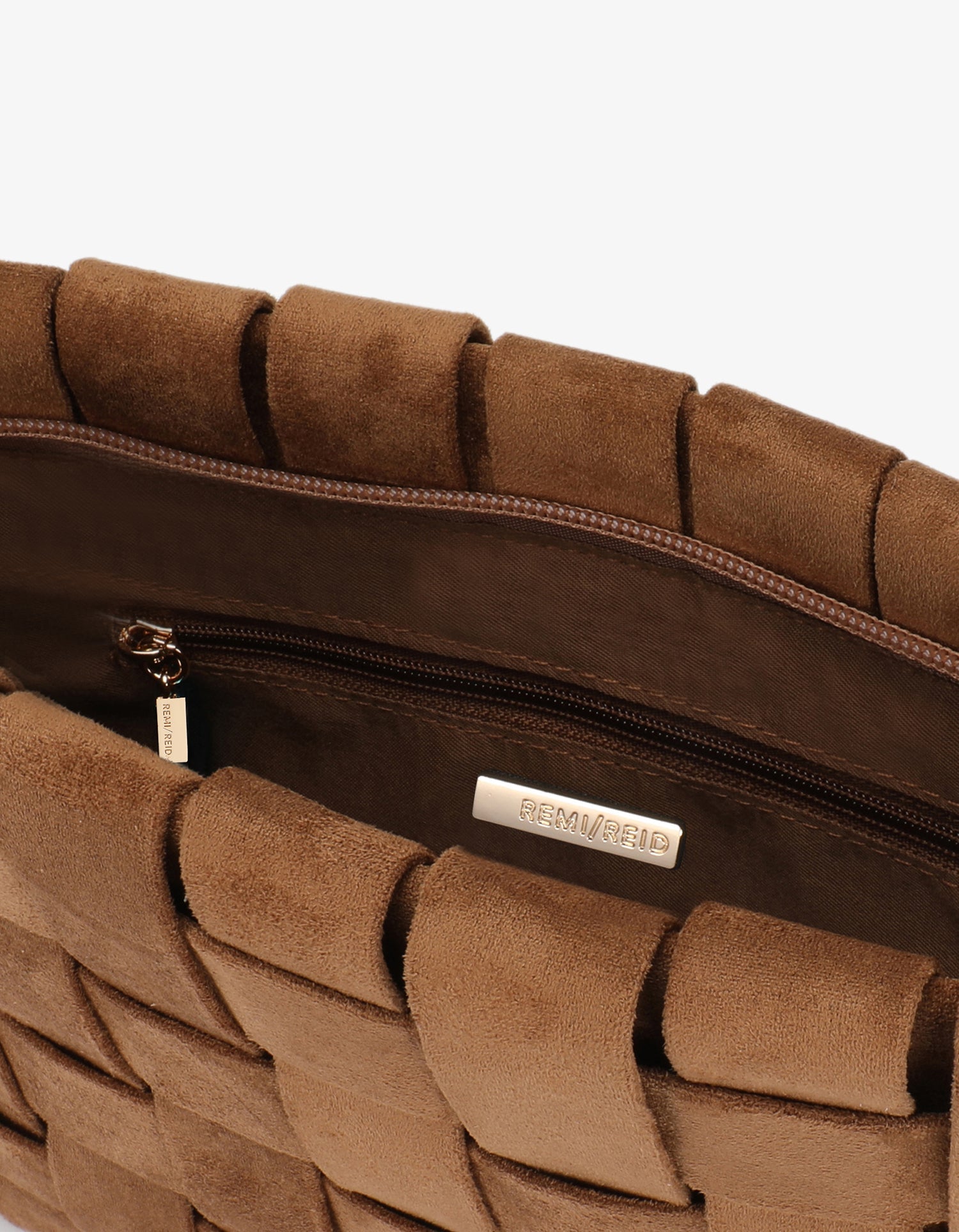 LINDY CLUTCH WOVEN LARGE FAUX SUEDE CAMEL - REMI/REID