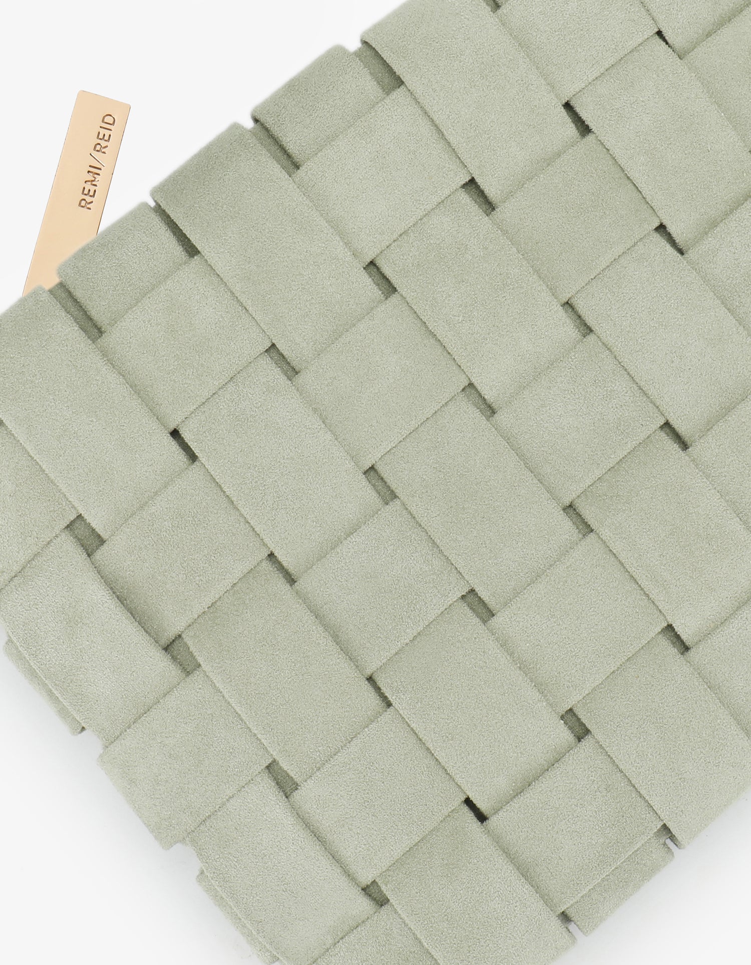 LINDY CLUTCH WOVEN LARGE FAUX SUEDE CELADON - REMI/REID