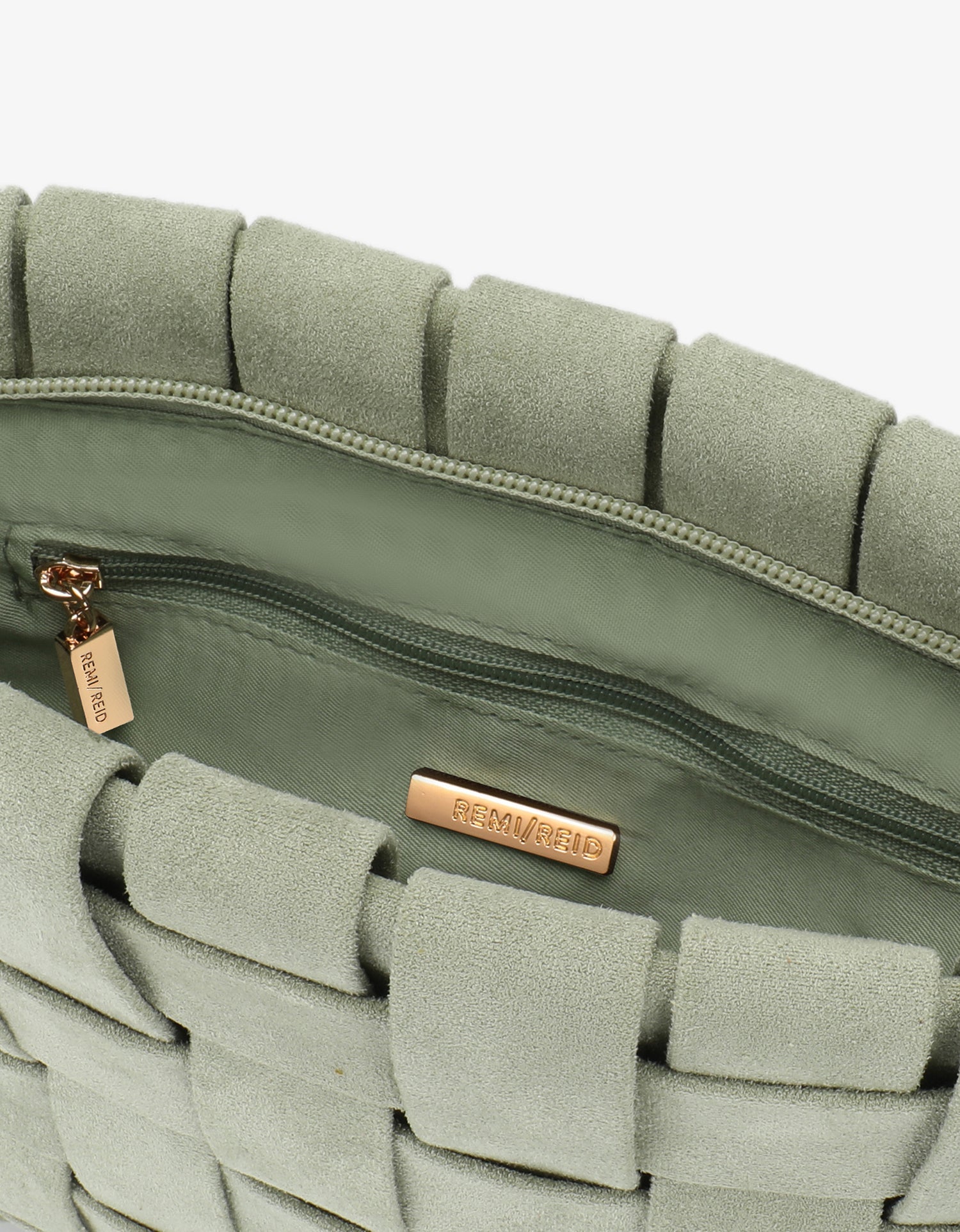 LINDY CLUTCH WOVEN LARGE FAUX SUEDE CELADON - REMI/REID