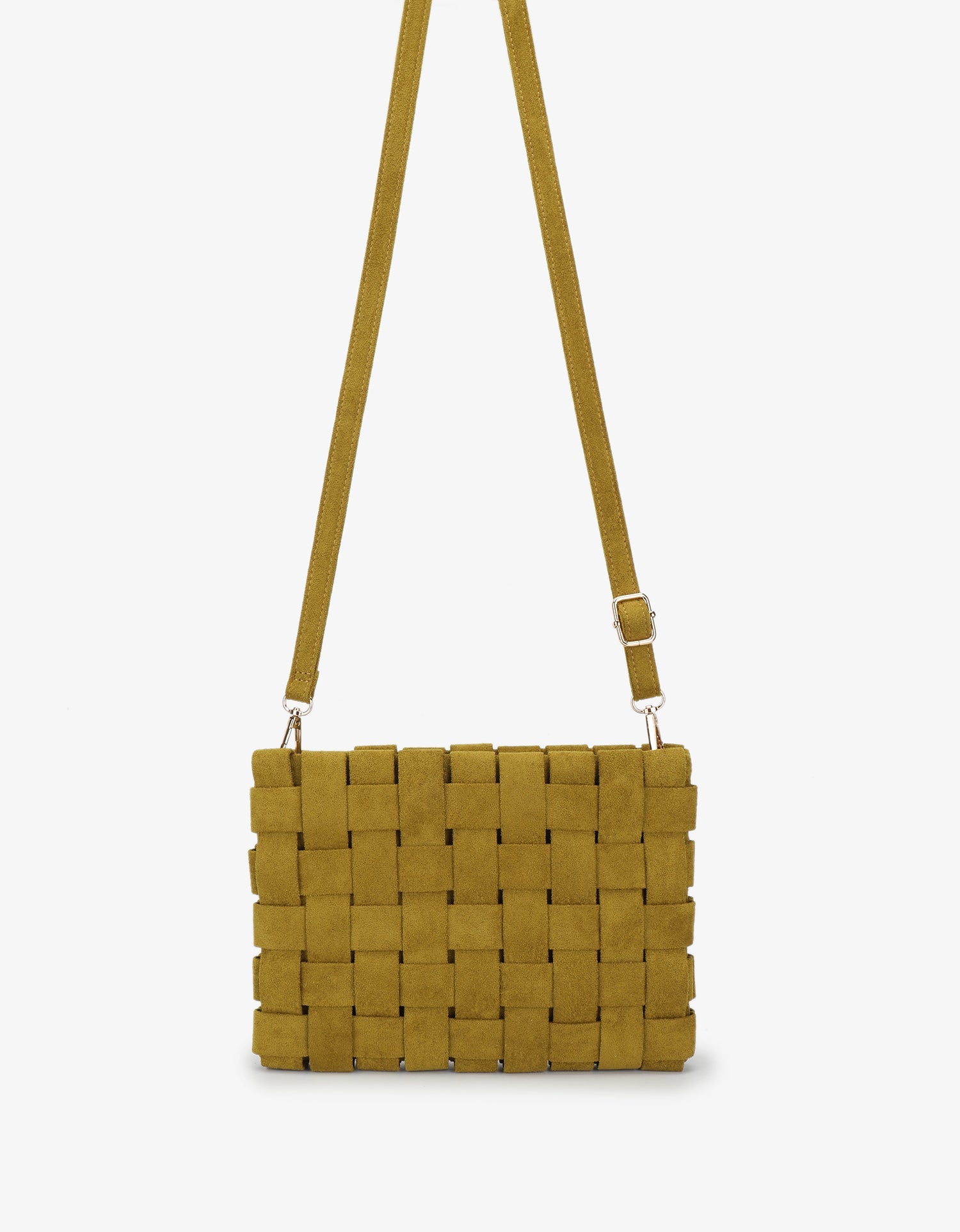 LINDY CLUTCH WOVEN LARGE FAUX SUEDE CHARTREUSE - REMI/REID