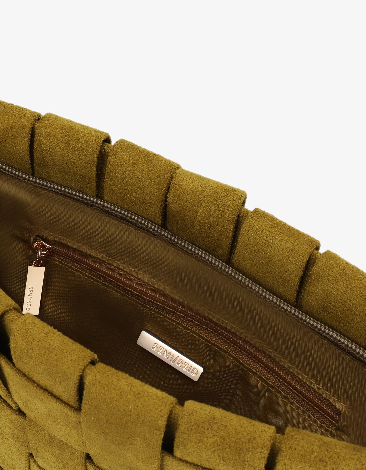 LINDY CLUTCH WOVEN LARGE FAUX SUEDE CHARTREUSE - REMI/REID