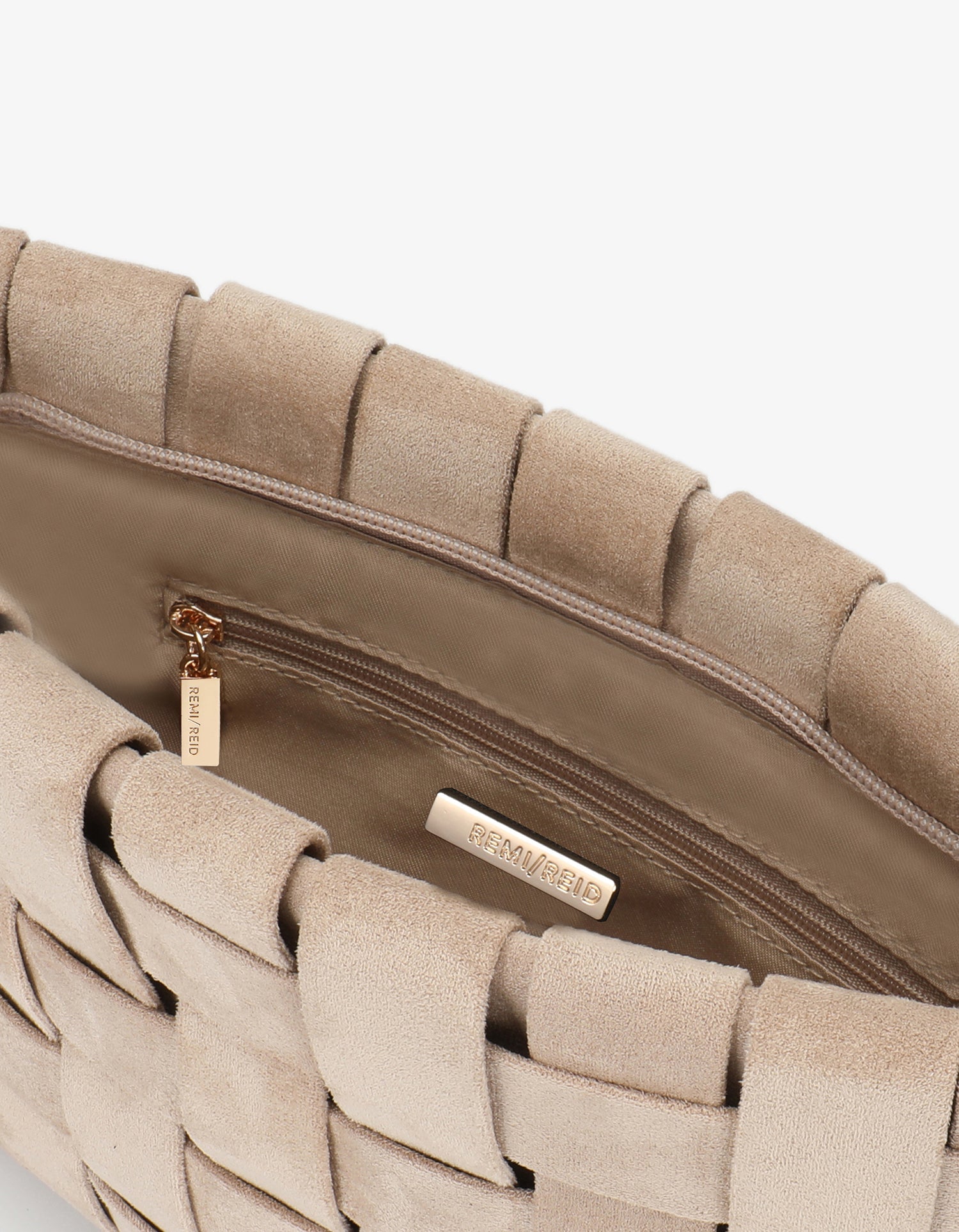 LINDY CLUTCH WOVEN LARGE FAUX SUEDE TAN - REMI/REID