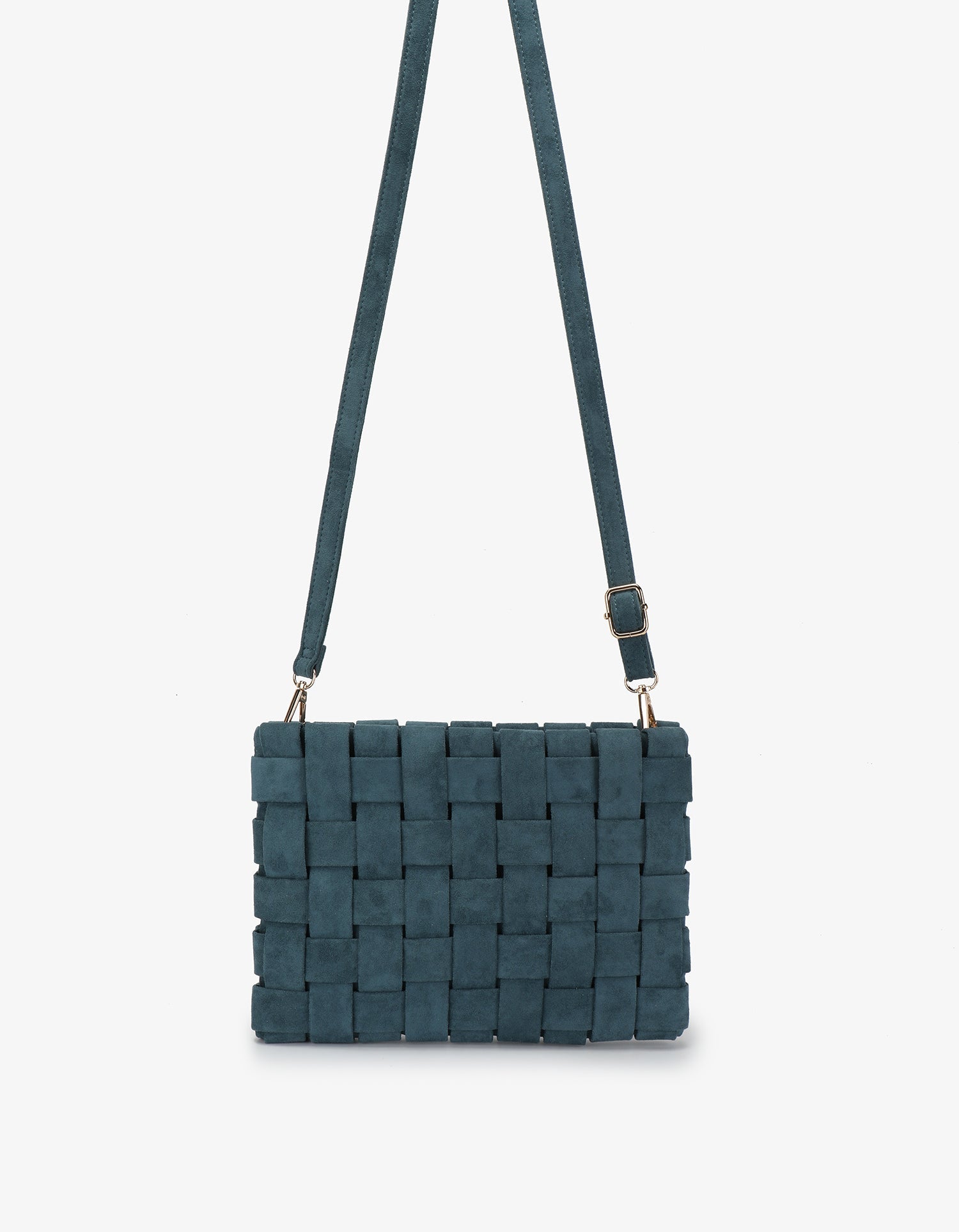 LINDY CLUTCH WOVEN LARGE FAUX SUEDE TEAL - REMI/REID