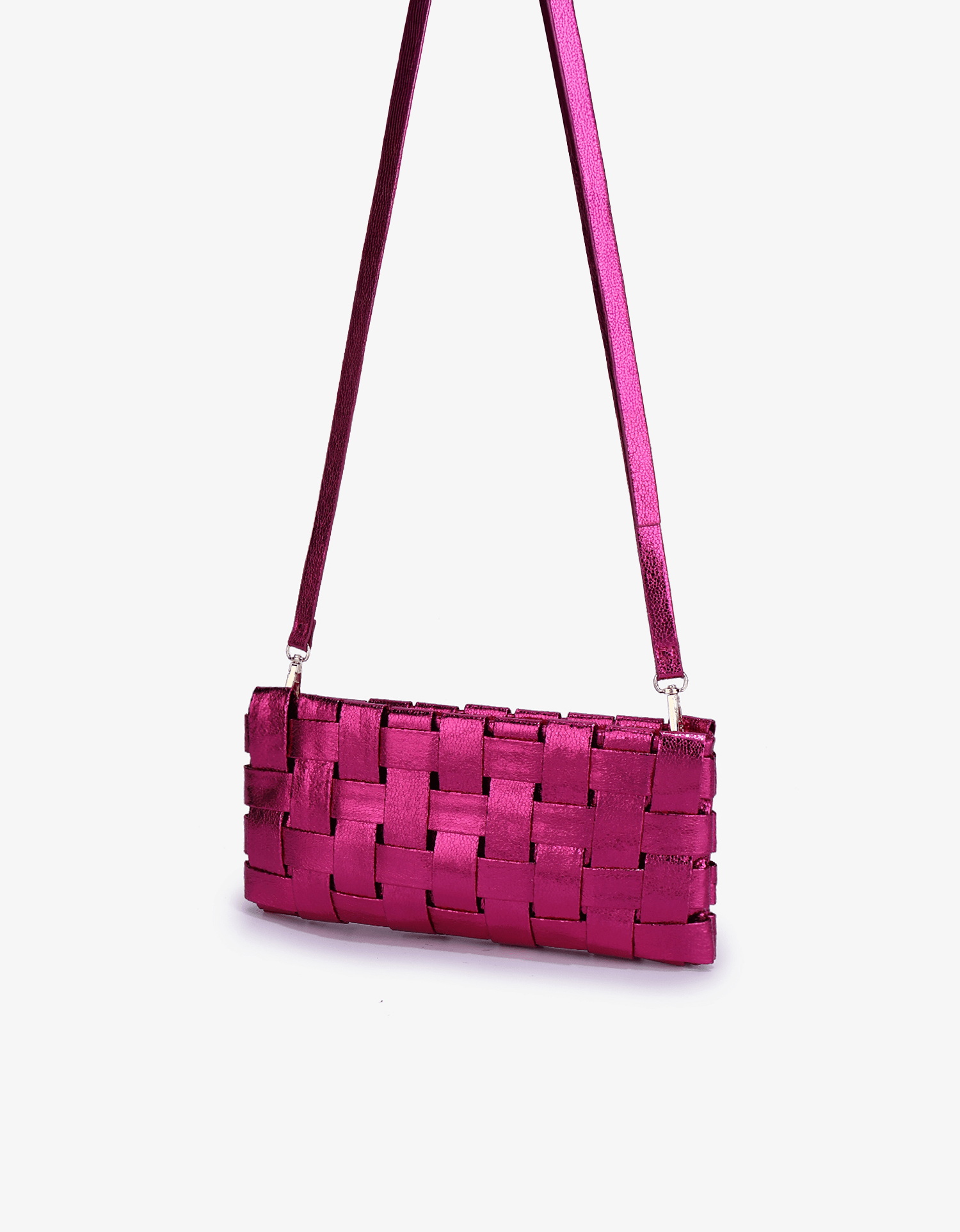 LINDY WOVEN CLUTCH SMALL HI SHINE METALLIC MAGENTA - REMI/REID