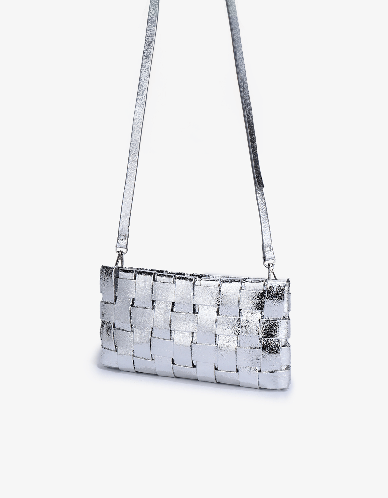 LINDY WOVEN CLUTCH SMALL HI SHINE METALLIC SILVER - REMI/REID